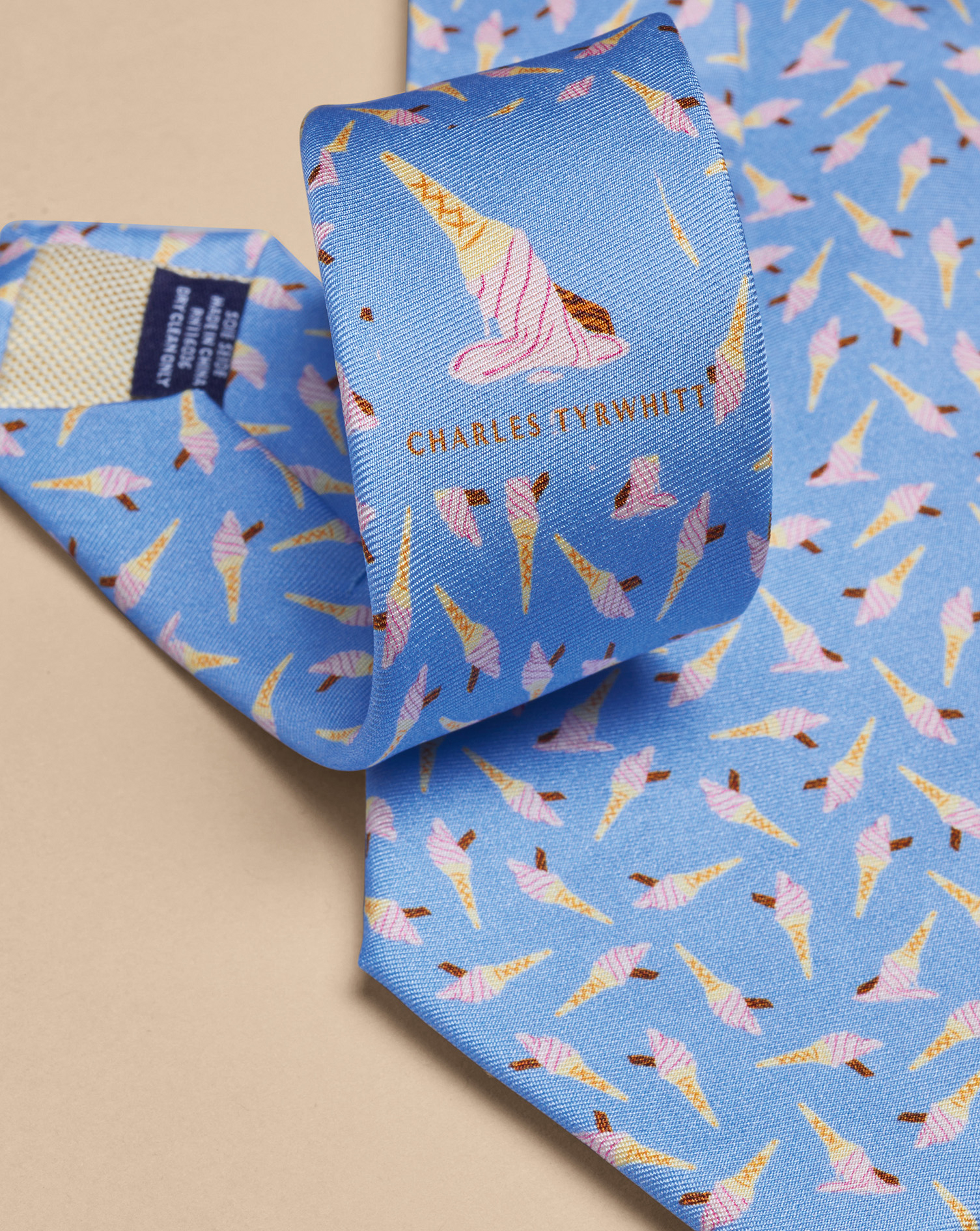 Ice Cream Print Silk Tie - Sky Blue