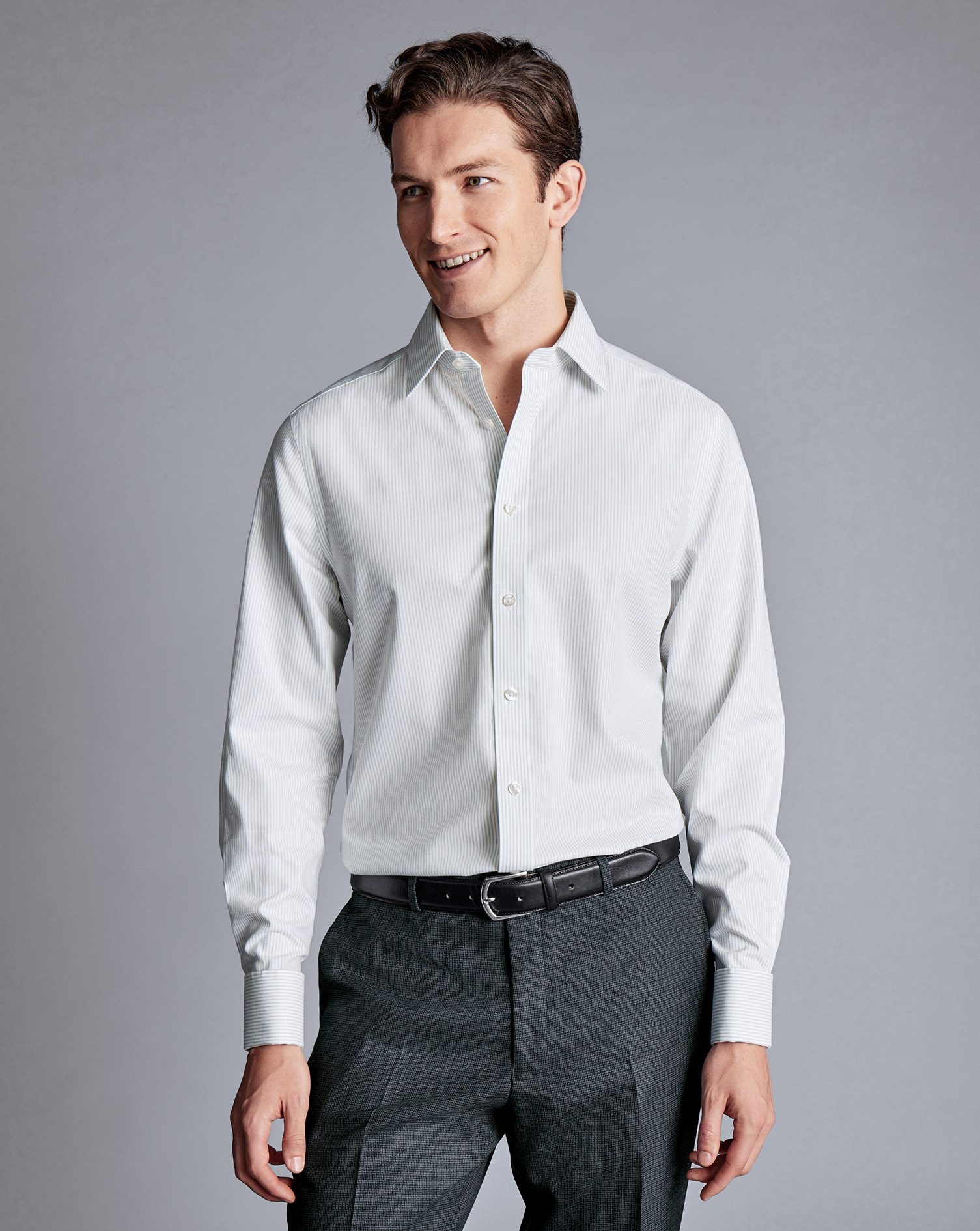 Non-Iron Royal Oxford Stripe Shirt - Silver Grey