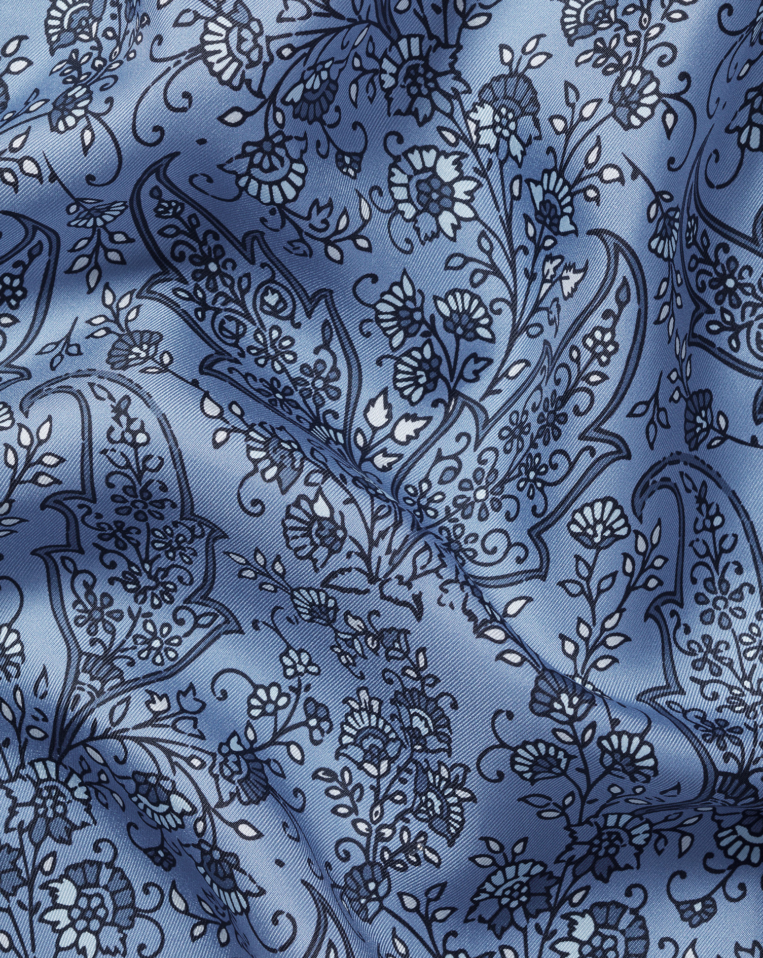 Paisley Print Silk Pocket Square - Indigo Blue