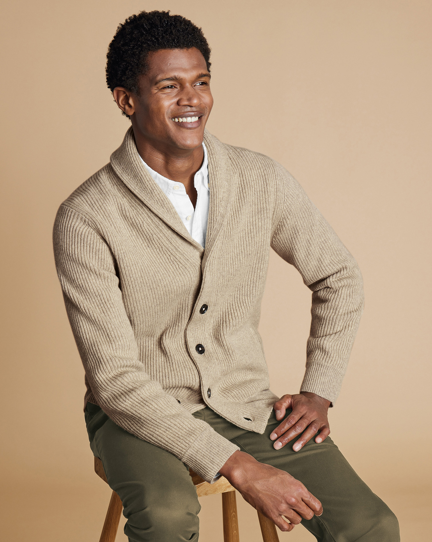 Charles Tyrwhitt Merino-Strickjacke mit Schalkragen - Graubraun