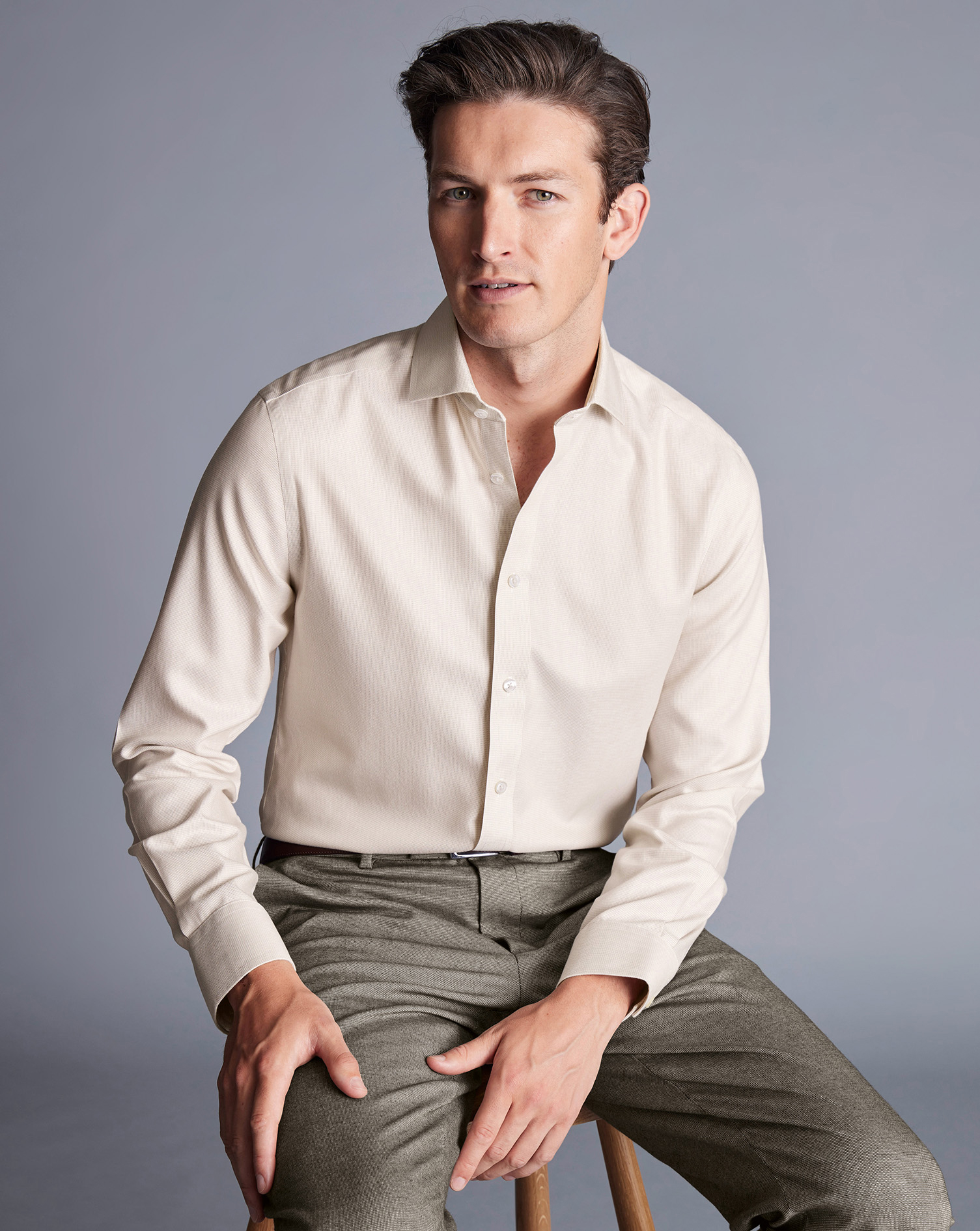 Cutaway Collar Non-Iron Clifton Weave Shirt - Oatmeal