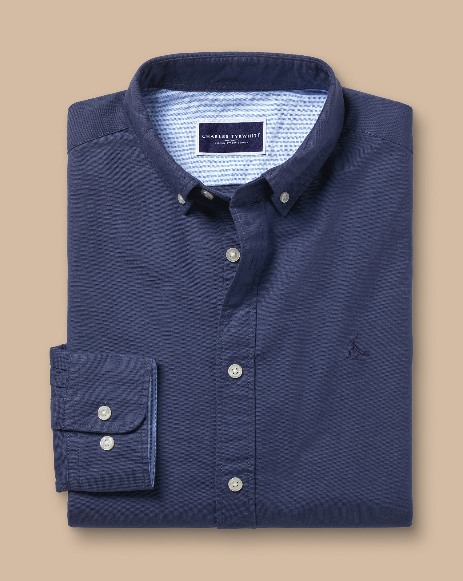 Button-Down Collar Washed Oxford Plain Shirt - Heather Blue