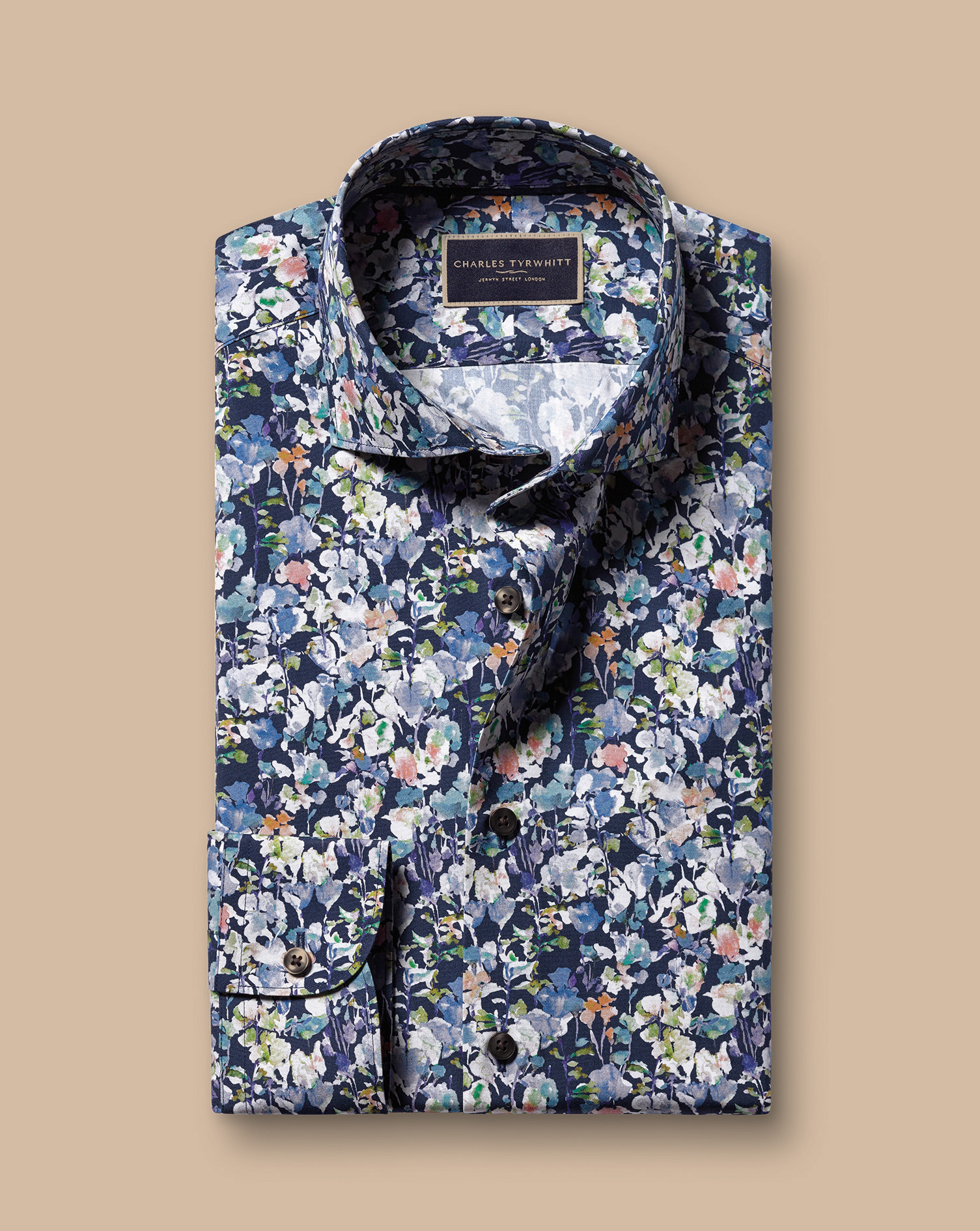 Made with Liberty Fabric Semi-Cutaway Floral Shirt - Ink Blue