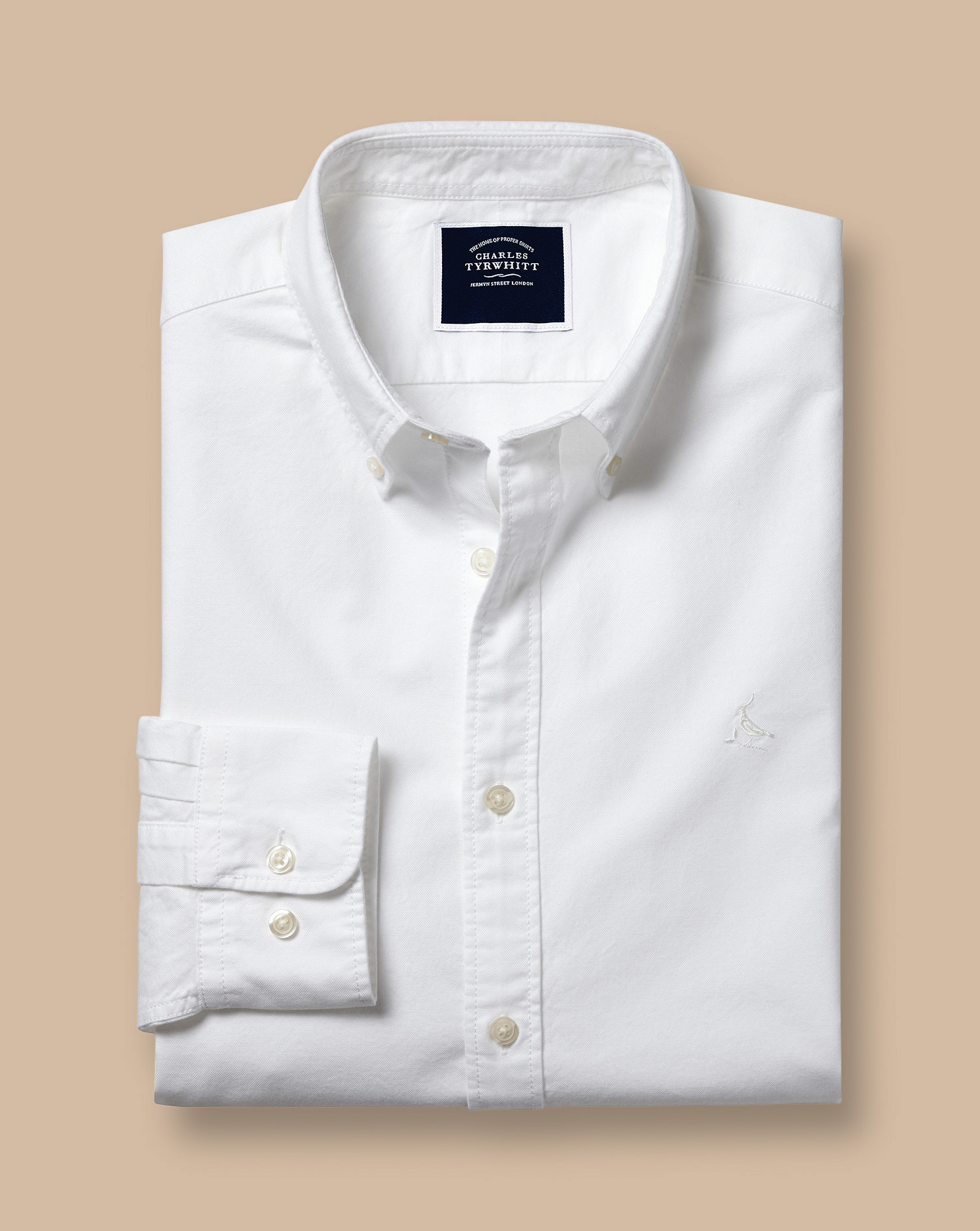 Button-Down Collar Stretch Washed Oxford Shirt - White