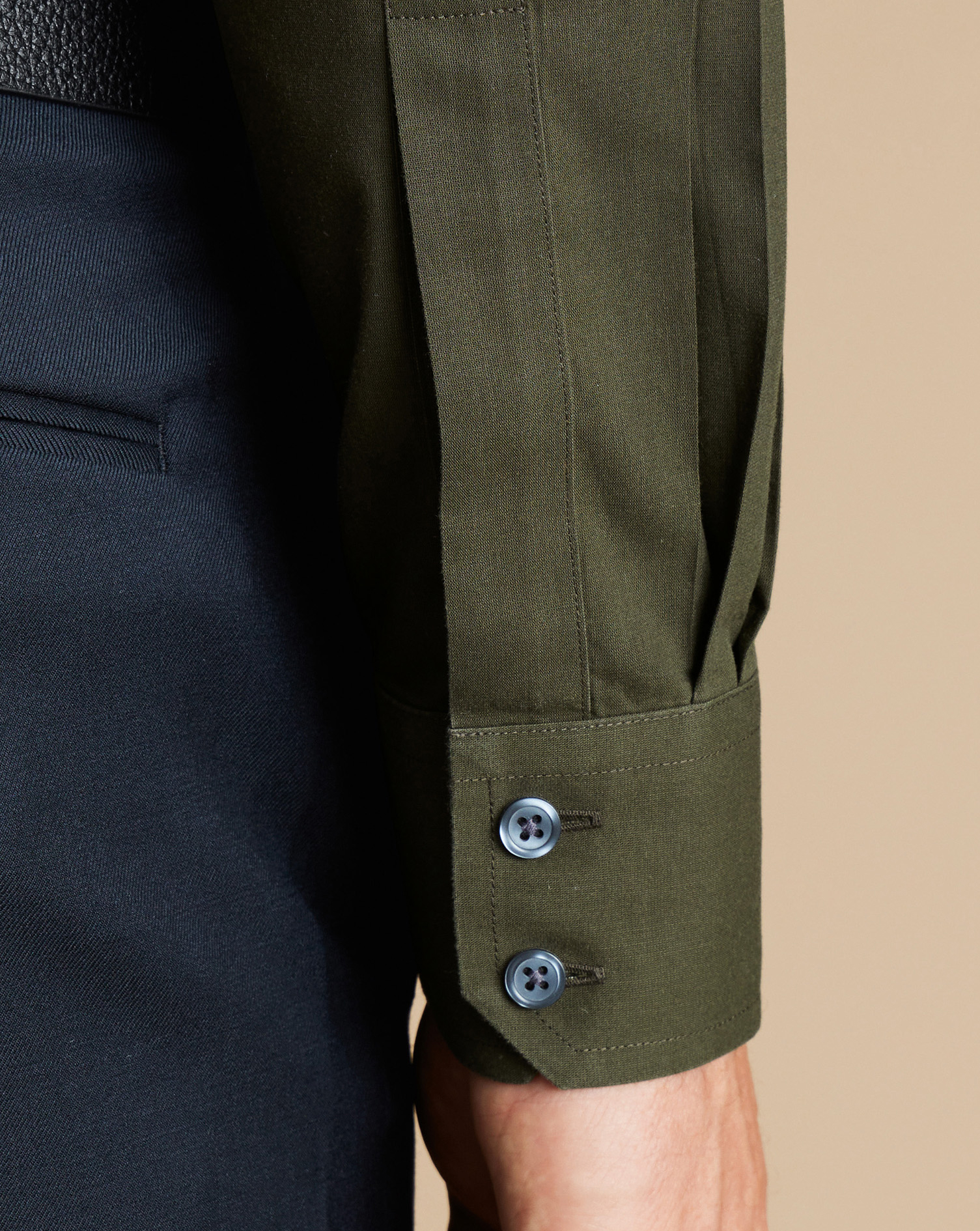 Cutaway Collar Non-Iron Poplin Shirt - Olive Green