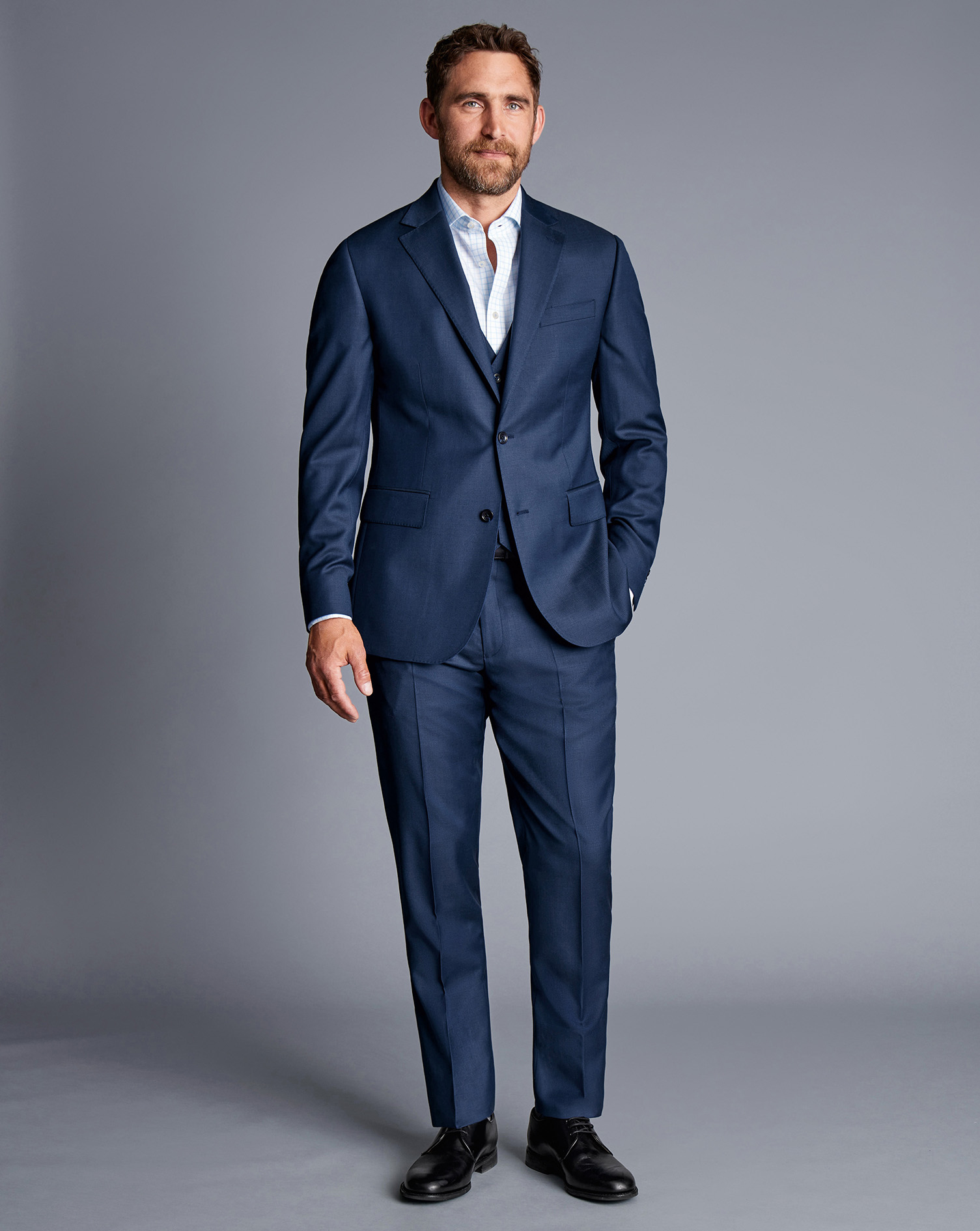 Natural Stretch Twill Suit Trousers - Royal Blue