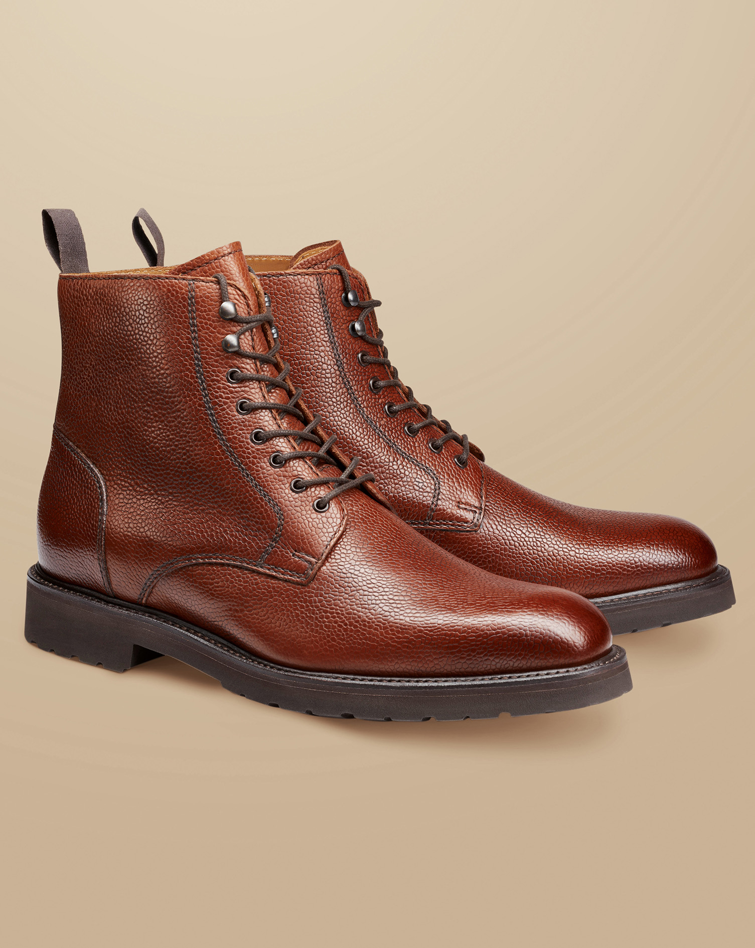 Grain Leather Boots - Chestnut Brown