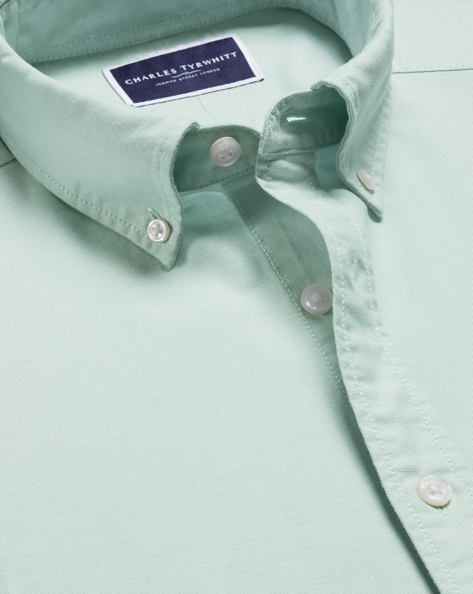 Button-Down Collar Stretch Washed Oxford Shirt - Light Green