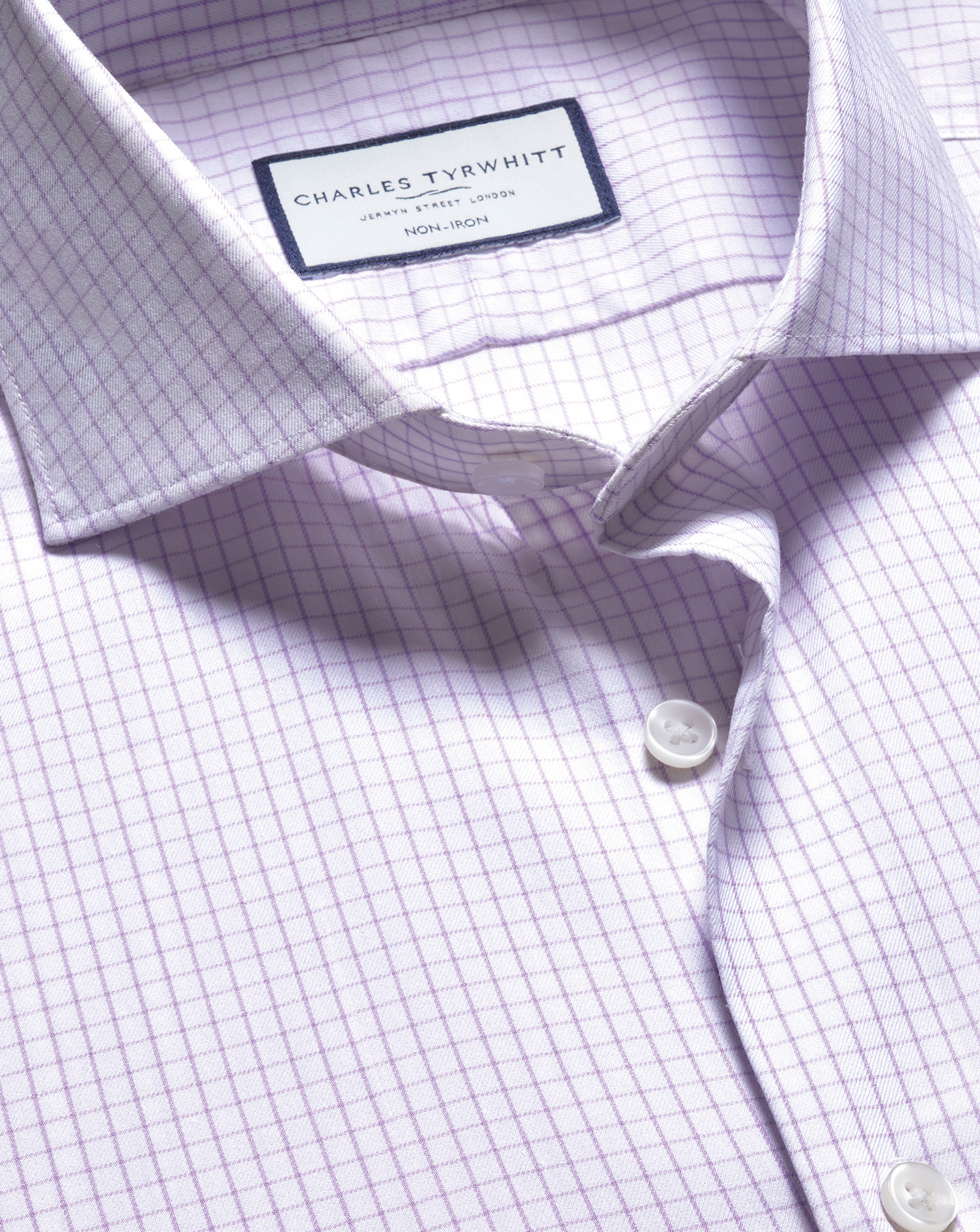 Non-Iron Performance Twill Fine Check Shirt - Lilac Purple