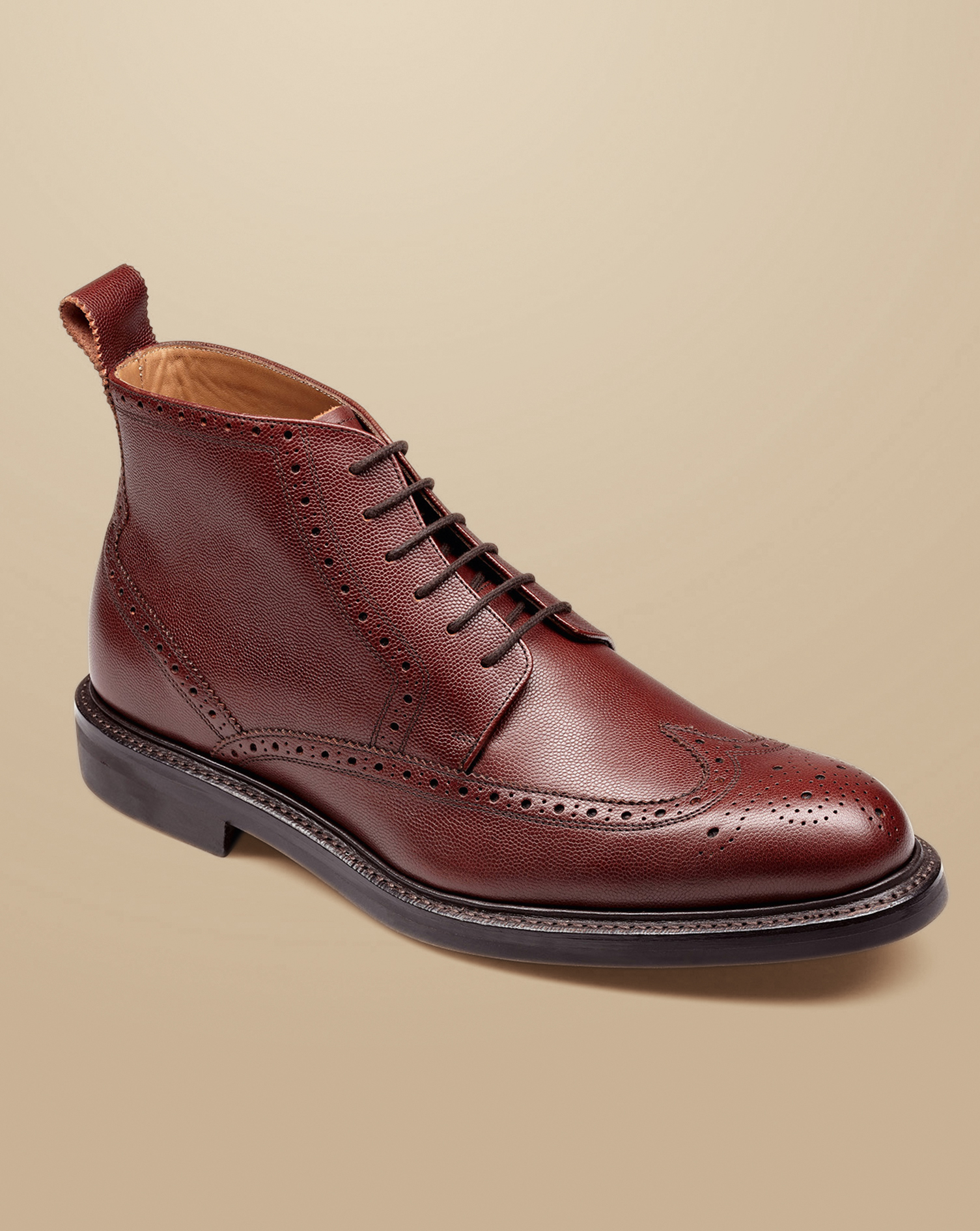 Leather Brogue Boots - Chestnut Brown