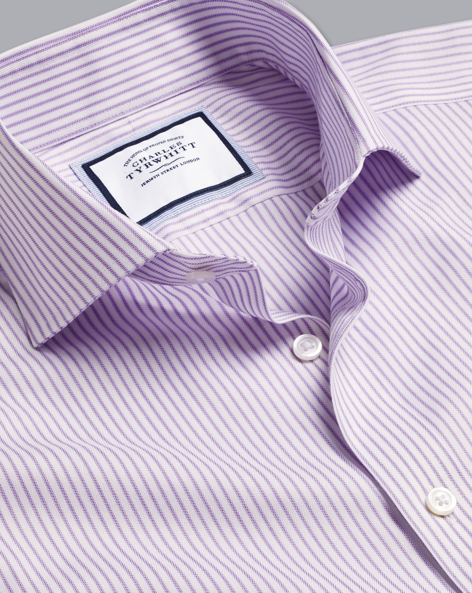 Spread Collar Non-Iron Twill Stripe Shirt - Mauve Purple | Charles