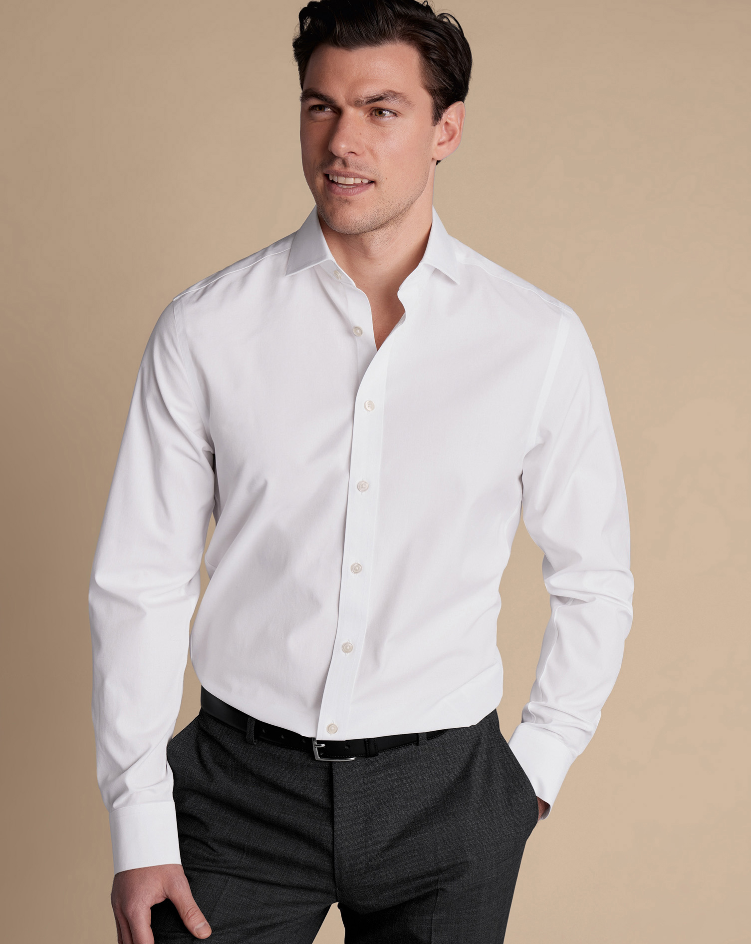 Cutaway Collar Non-Iron Poplin Shirt - White