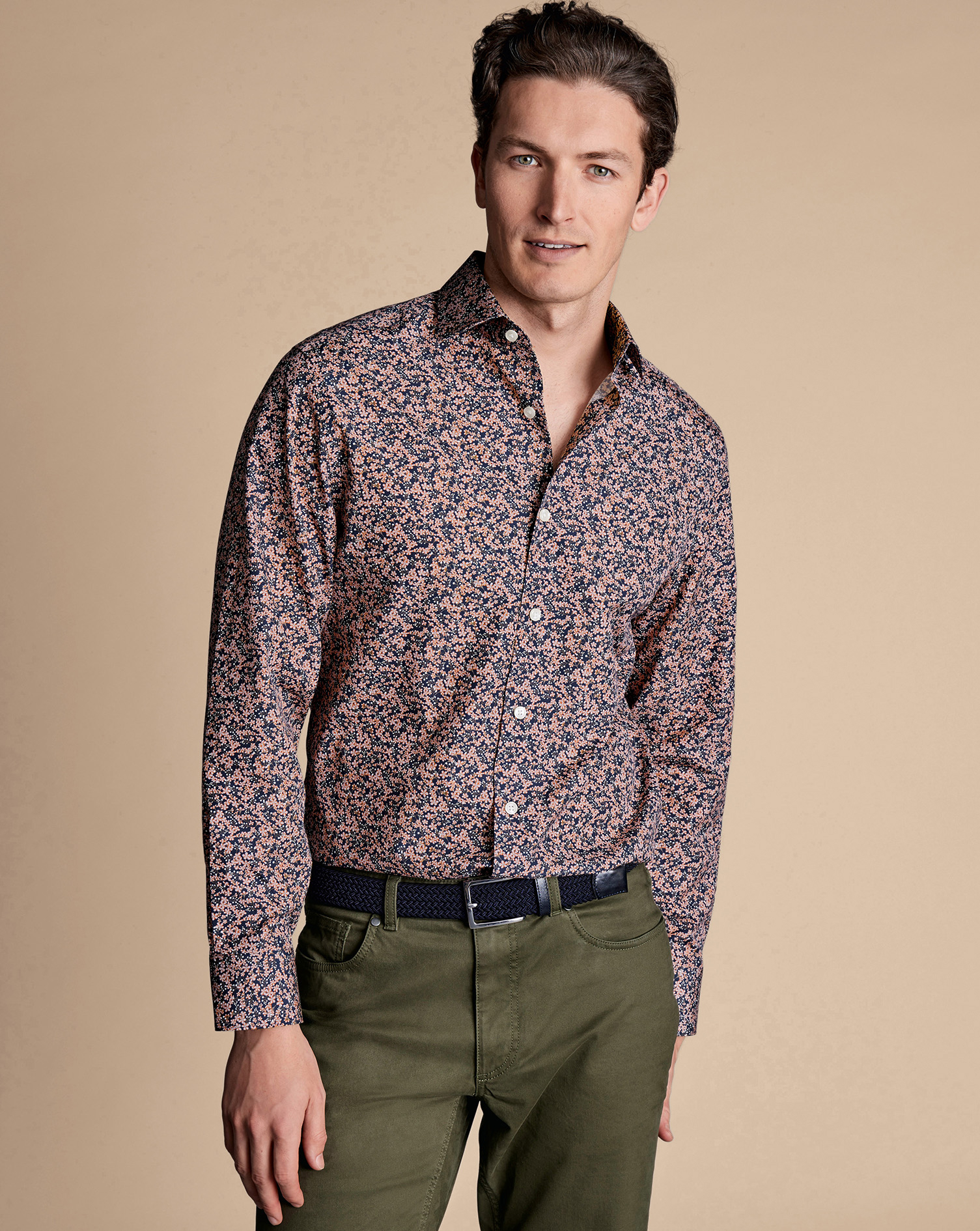 Made With Liberty Fabric Floral Print Semi-Cutaway Collar Shirt - Pink