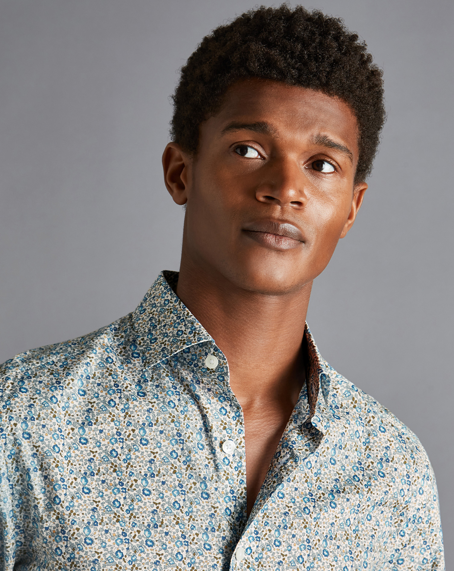 Made with Liberty Fabric Semi-Cutaway Collar Shirt - Steel Blue