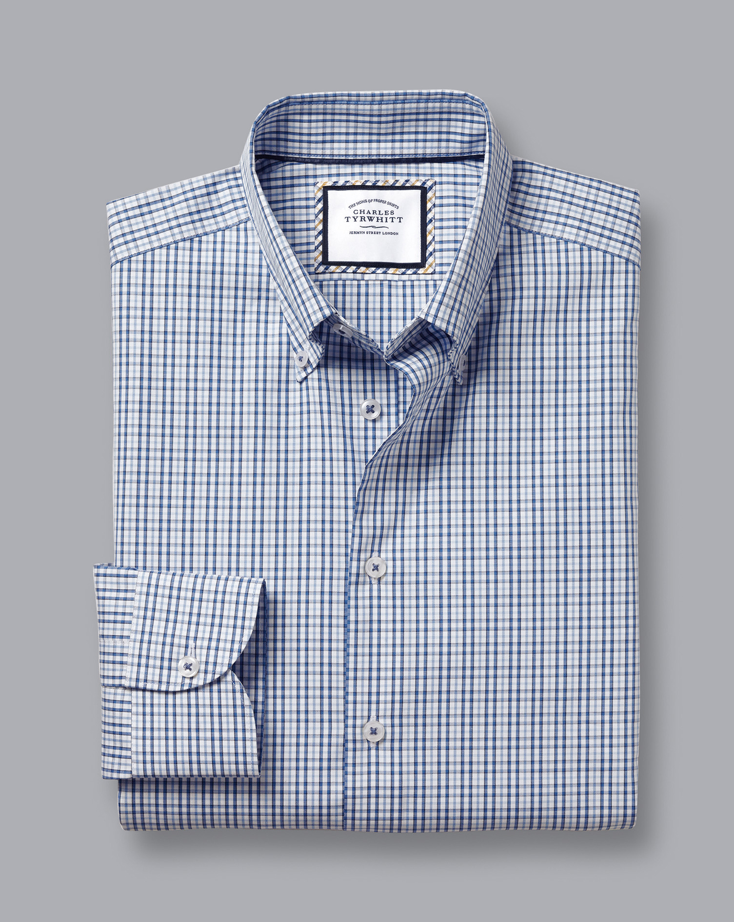 Button-Down Collar Non-Iron Oxford Multi Check Shirt - Ocean Blue