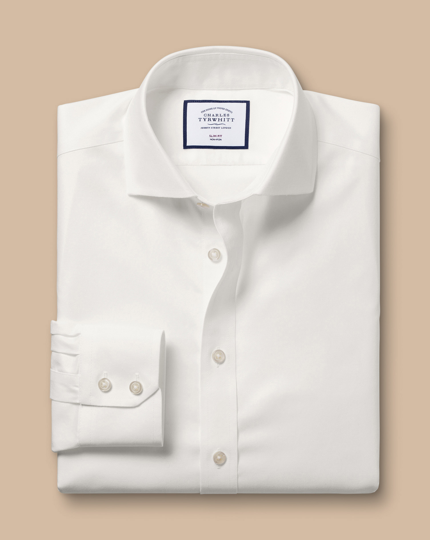 Cutaway Collar Non-Iron Twill Shirt - Ivory White