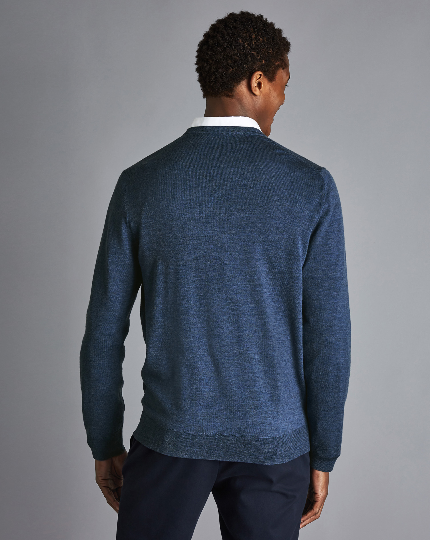 Merino V-Neck Jumper - Indigo Melange