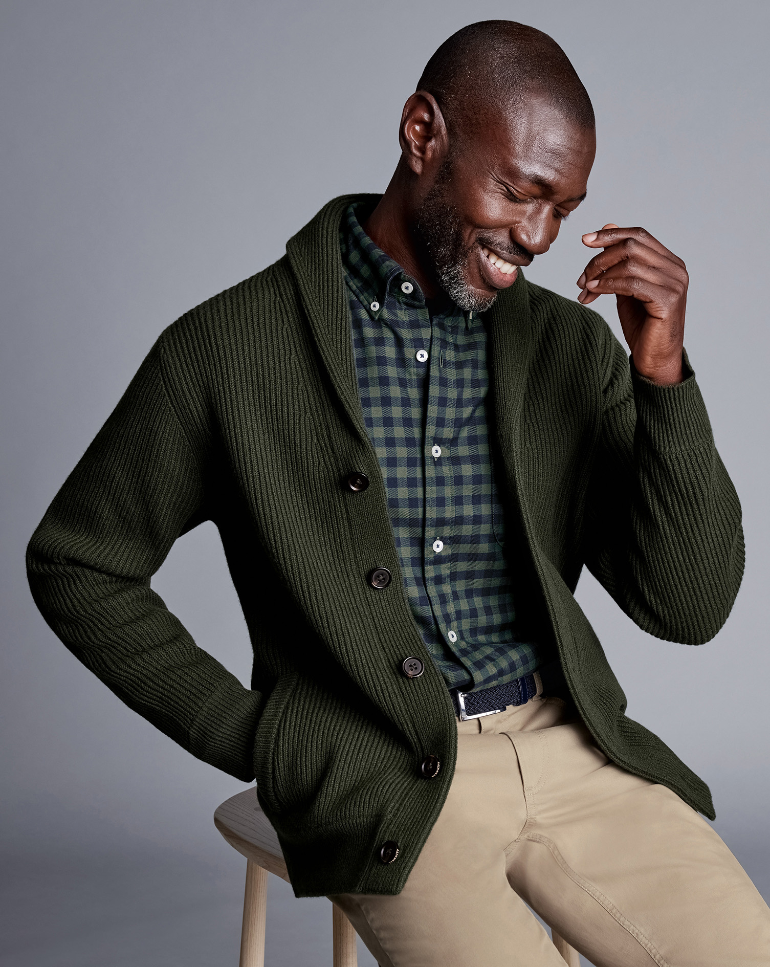 Merino Chunky Shawl Neck Cardigan - Dark Olive