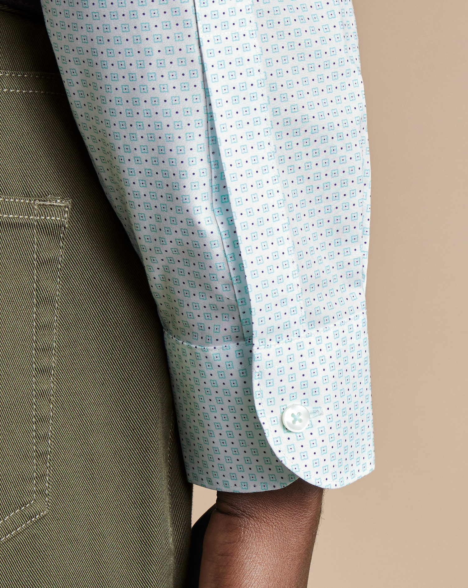 Semi-Cutaway Collar Non-Iron Stretch Motif Print Shirt - Aqua Green