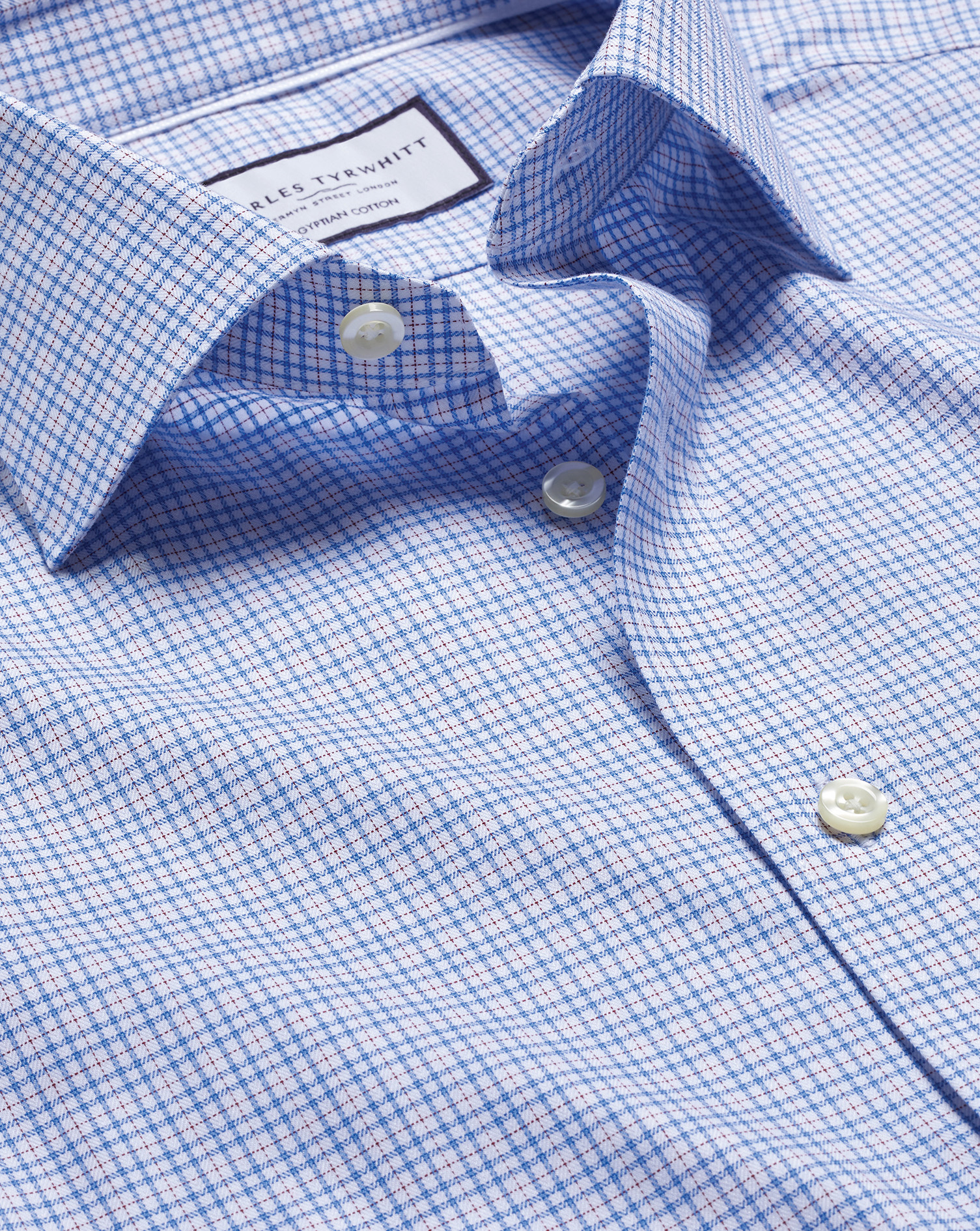Charles Tyrwhitt Men's  Semi-cutaway Collar Egyptian Multi Check Dress Shirt In Blue