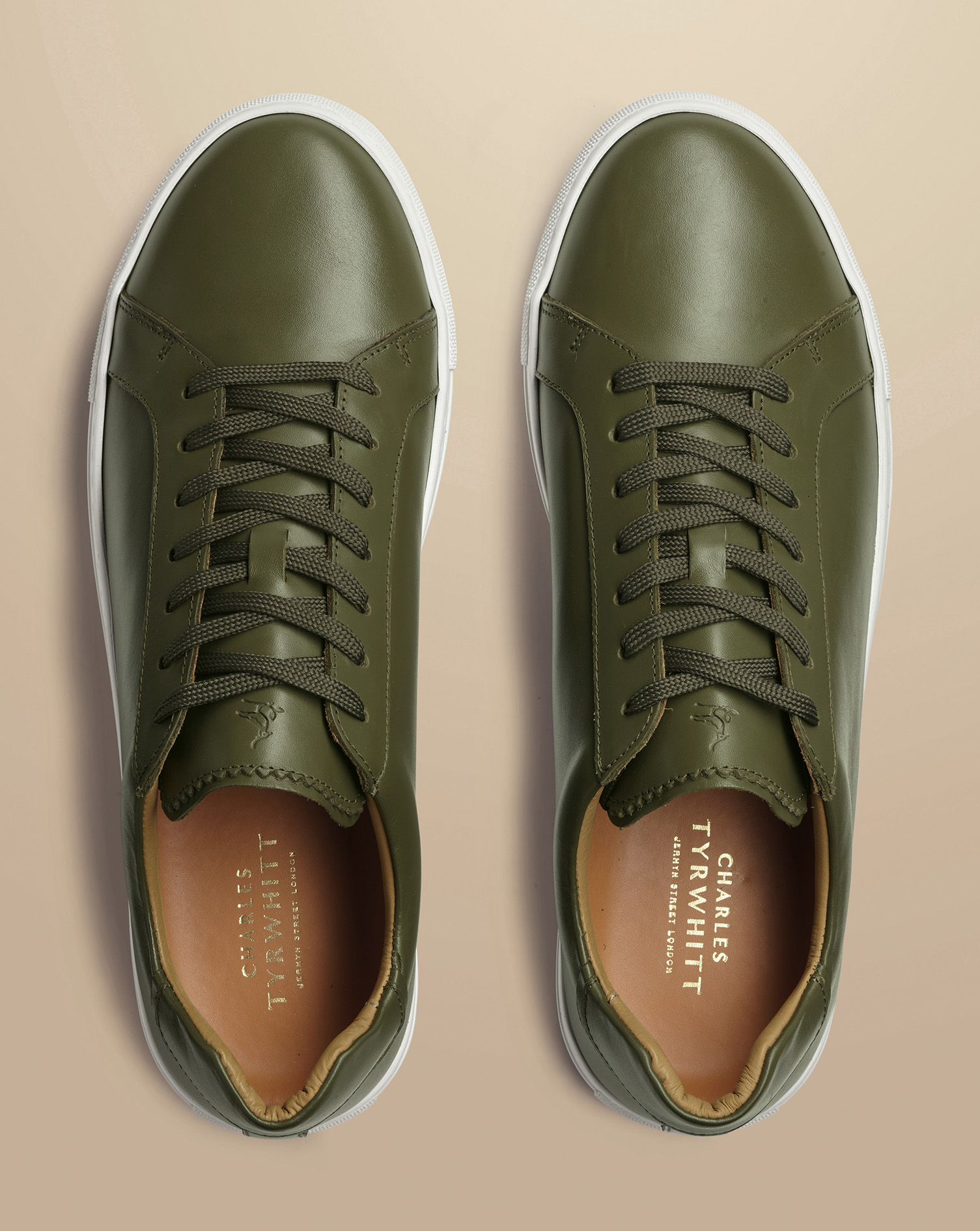 Leather Trainers - Olive Green