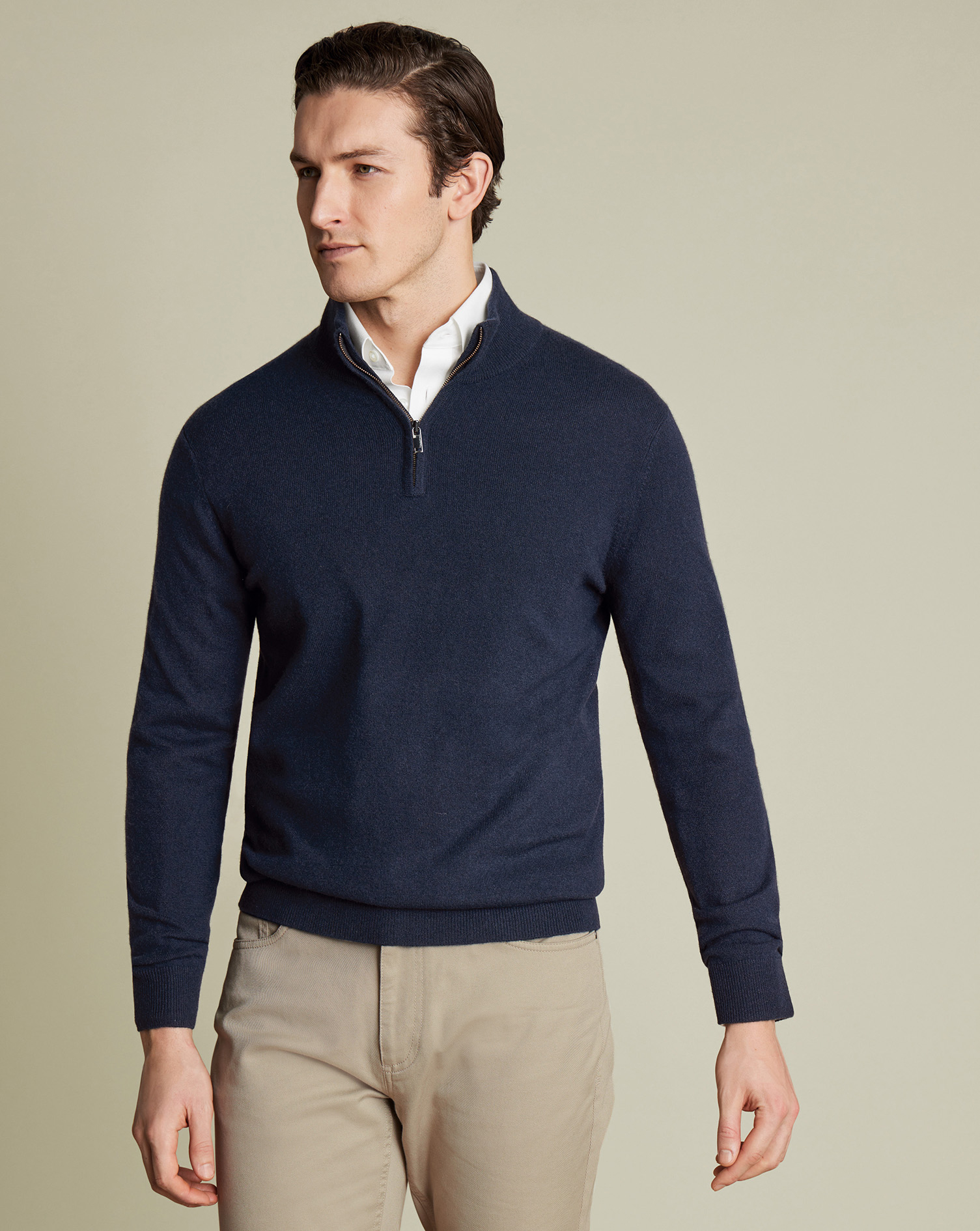 Charles Tyrwhitt Kaschmirpullover mit Reißverschlusskragen - Marineblau