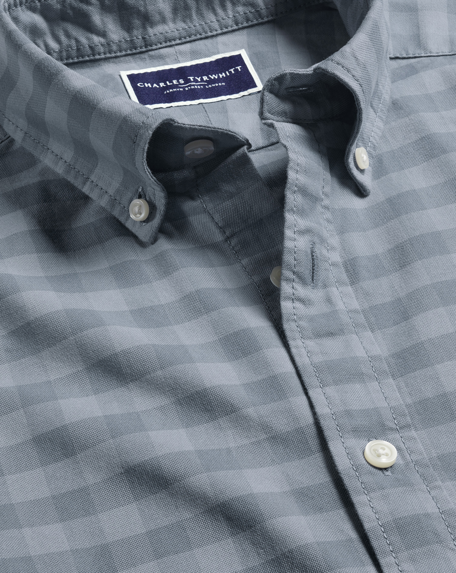 Button-Down Collar Stretch Washed Oxford Gingham Shirt - Flint Grey