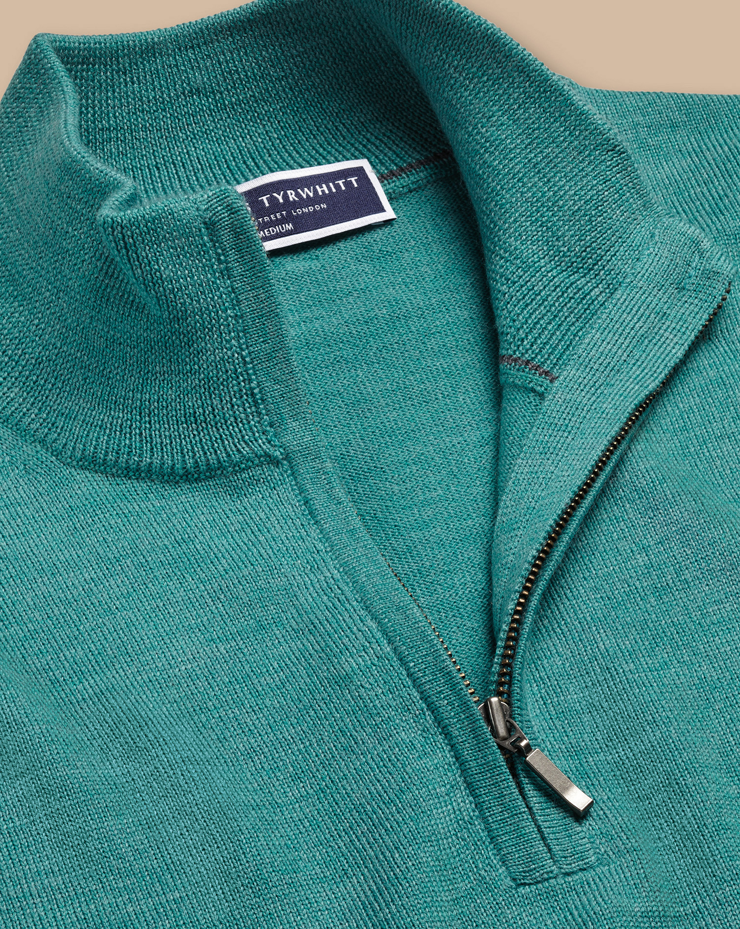 Merino Zip Neck Jumper  - Aqua Green