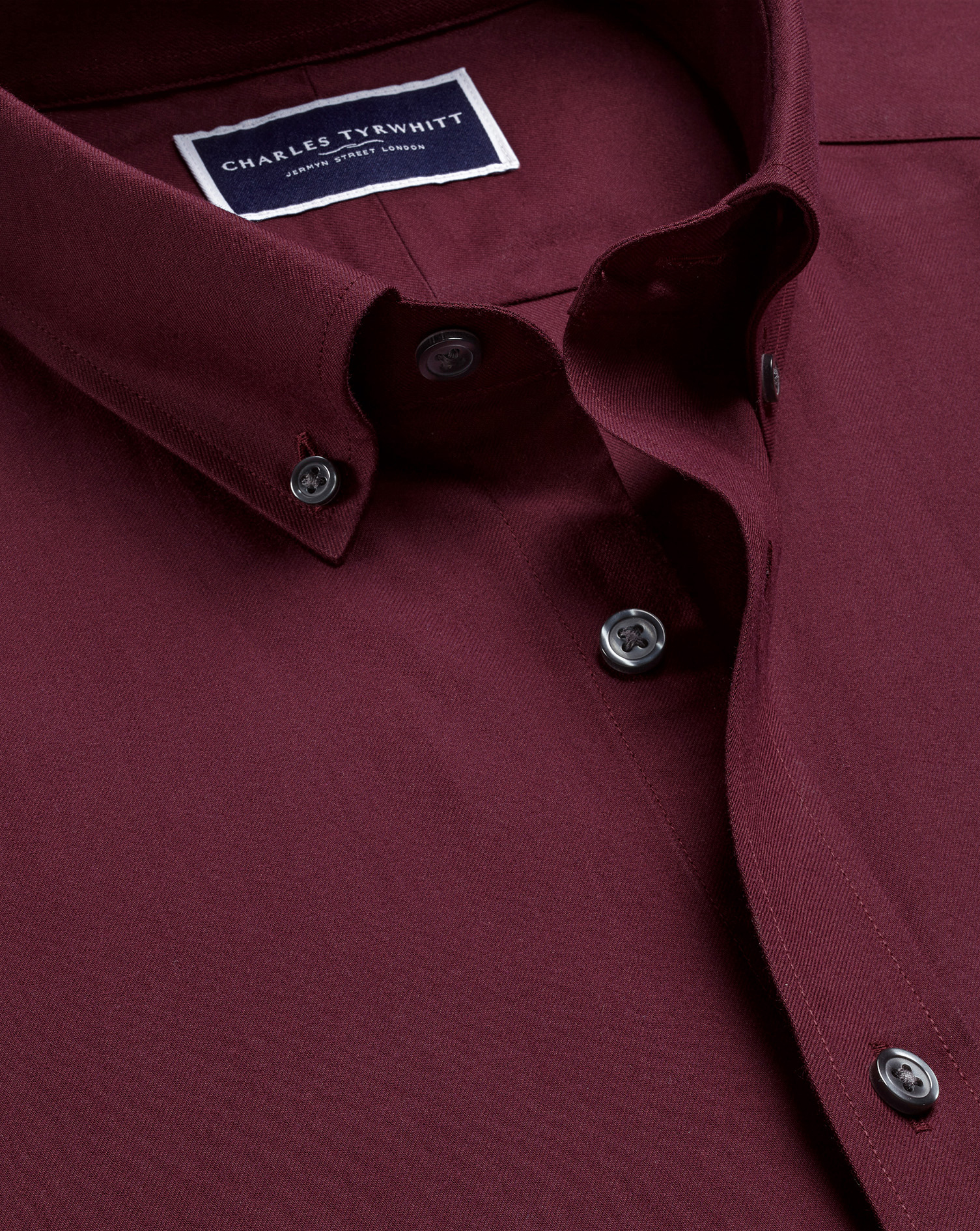 Button-Down Collar Brushed Cotton Twill Shirt - Dark Red