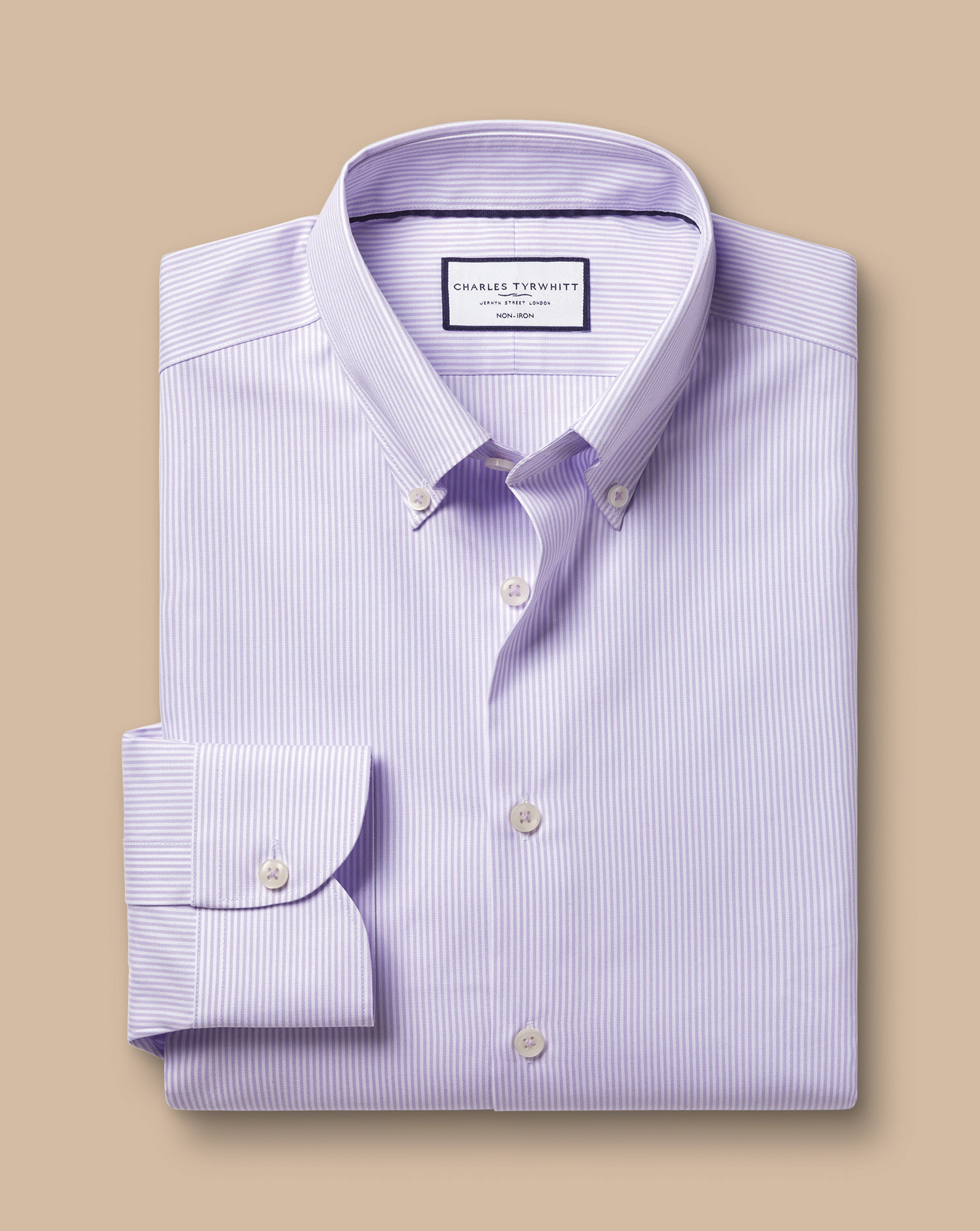 Button-Down Collar Non-Iron Stripe Oxford Shirt - Lilac Purple