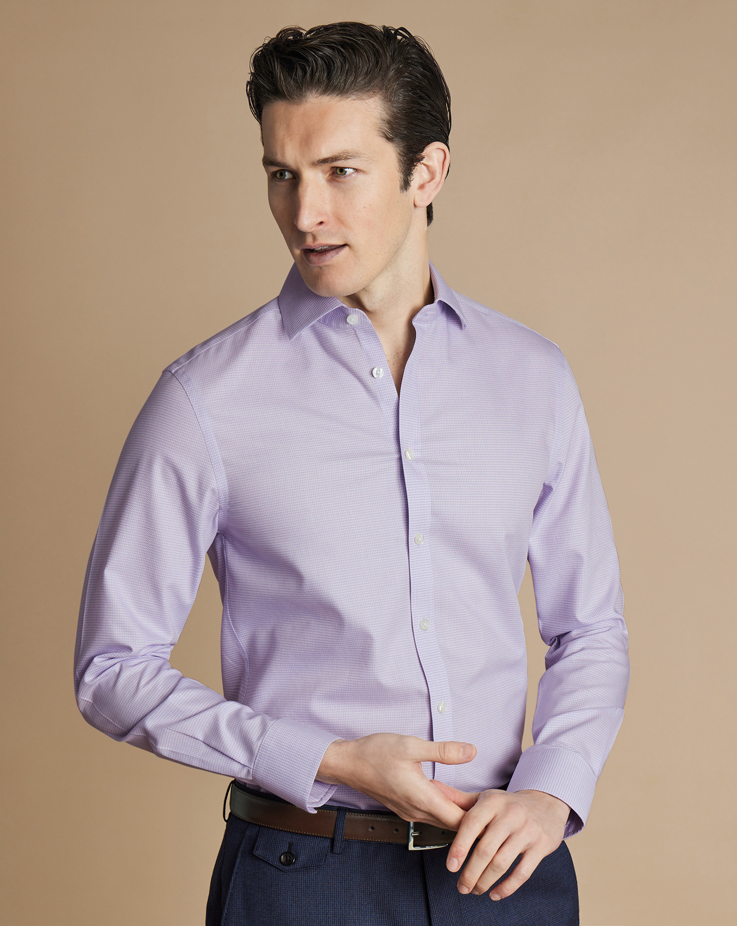 Cutaway Collar Non-Iron Stretch Kensington Weave Shirt - Lilac Purple