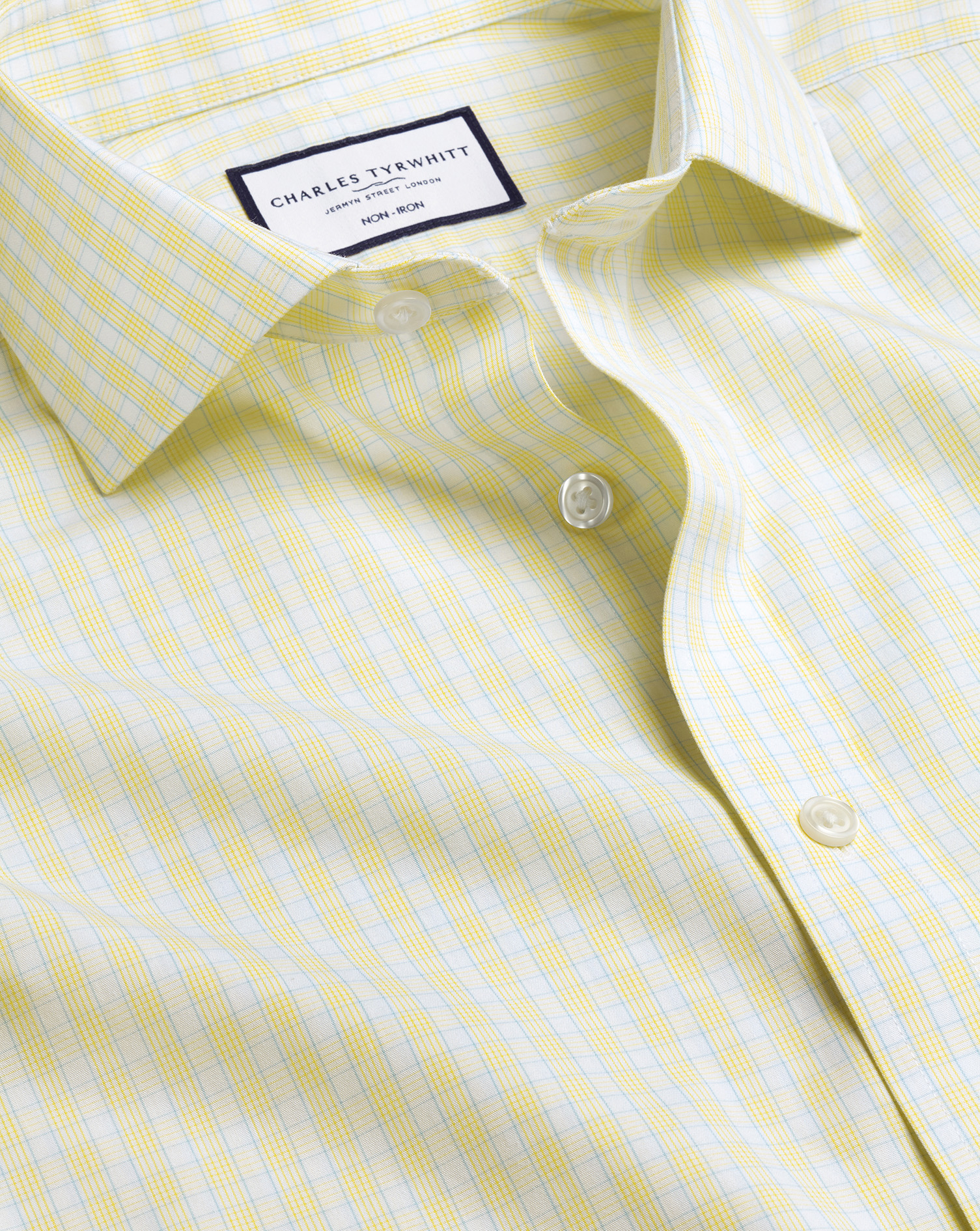 Cutaway Collar Non-Iron Poplin Check Shirt - Lemon