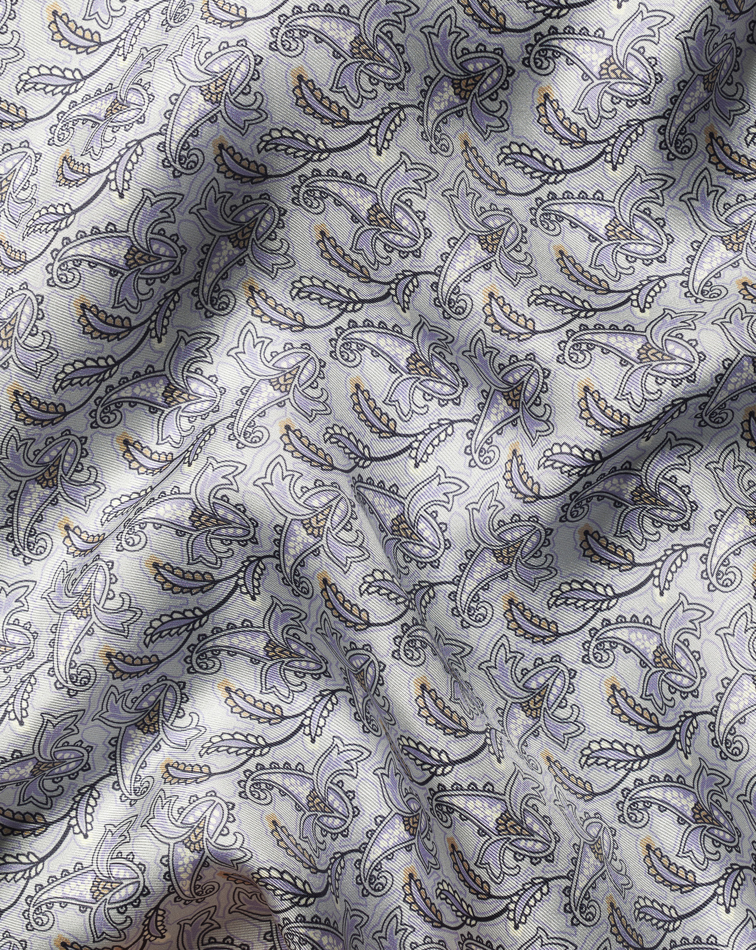 Paisley Print Silk Pocket Square - Light Grey