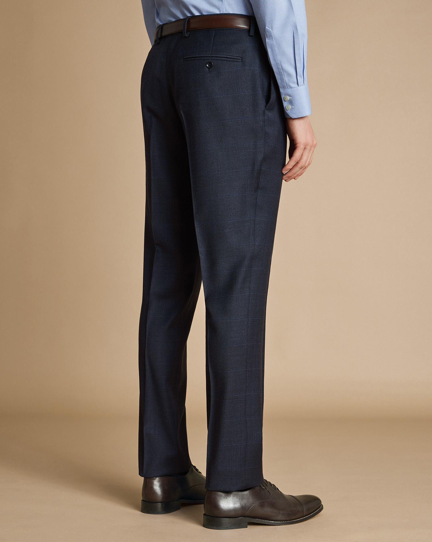 Windowpane Check Suit Trousers - Indigo Blue