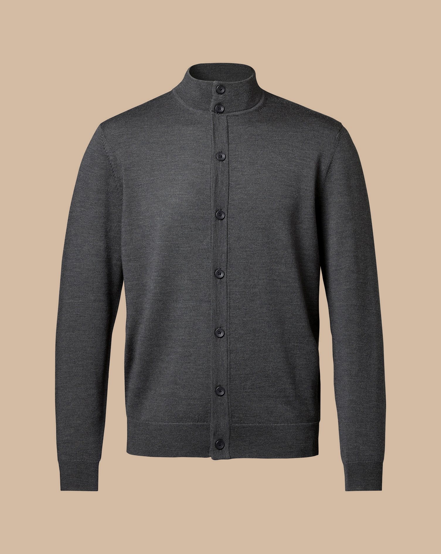 Merino Button Through Funnel Neck Cardigan - Grey