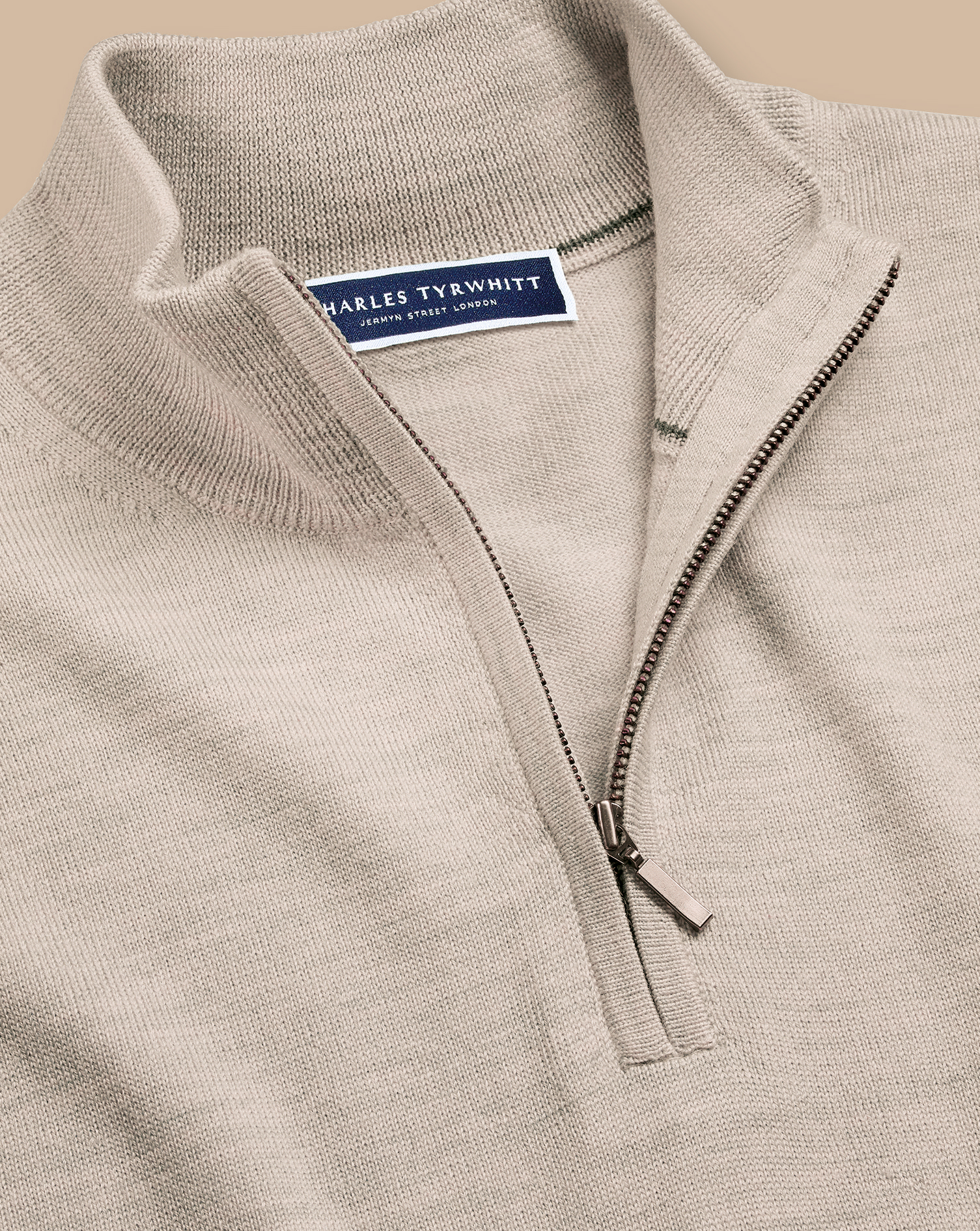 Merino Zip Neck Jumper - Limestone