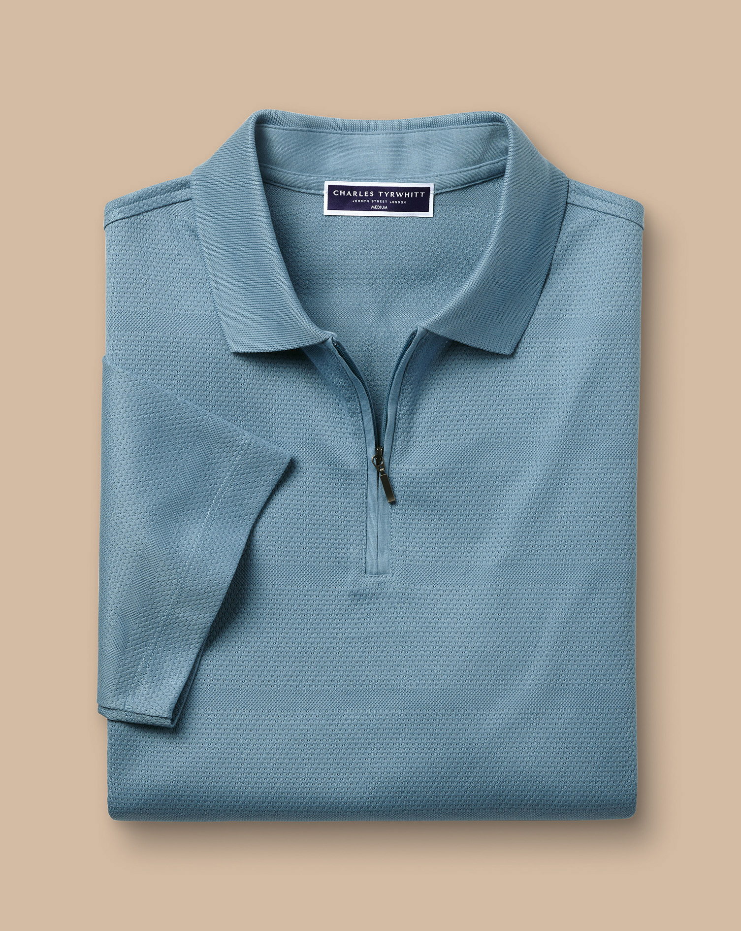 Performance Textured Zip-Neck Polo - Blue