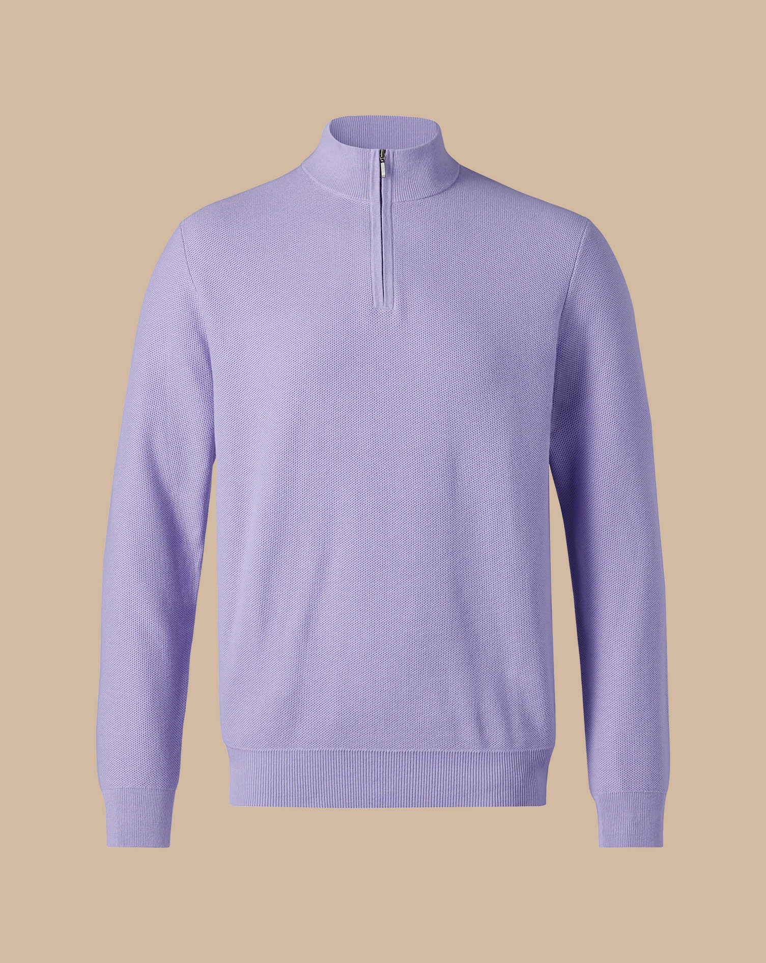 Honeycomb Cotton Zip Neck Jumper - Lilac Purple