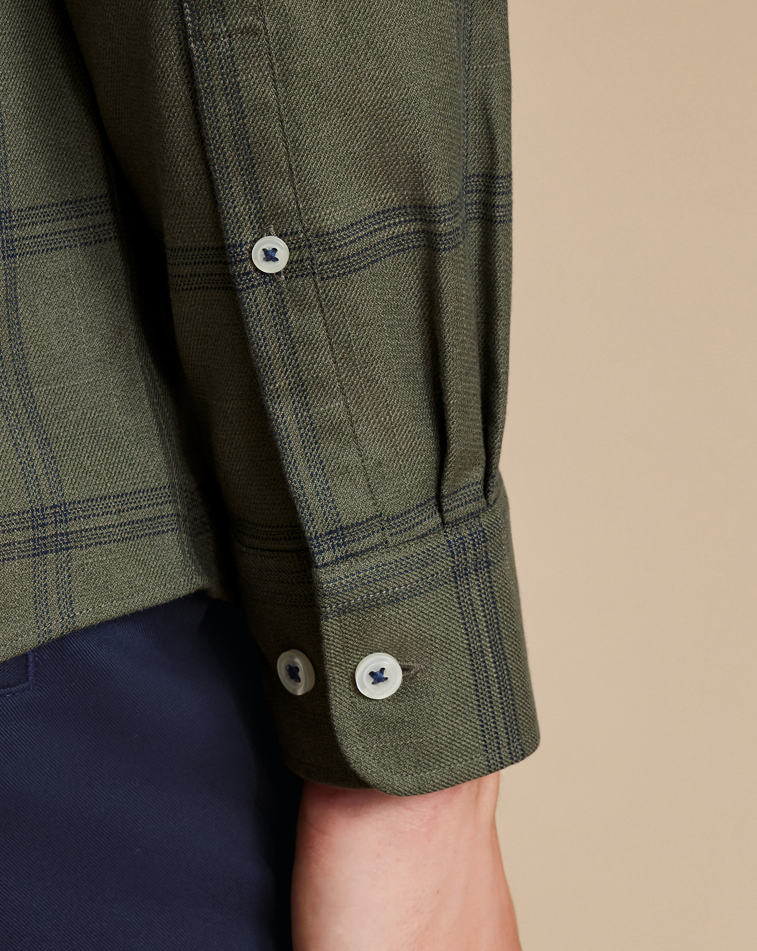 Button-Down Collar Non-Iron Twill Large Grid Check Shirt - Olive Green