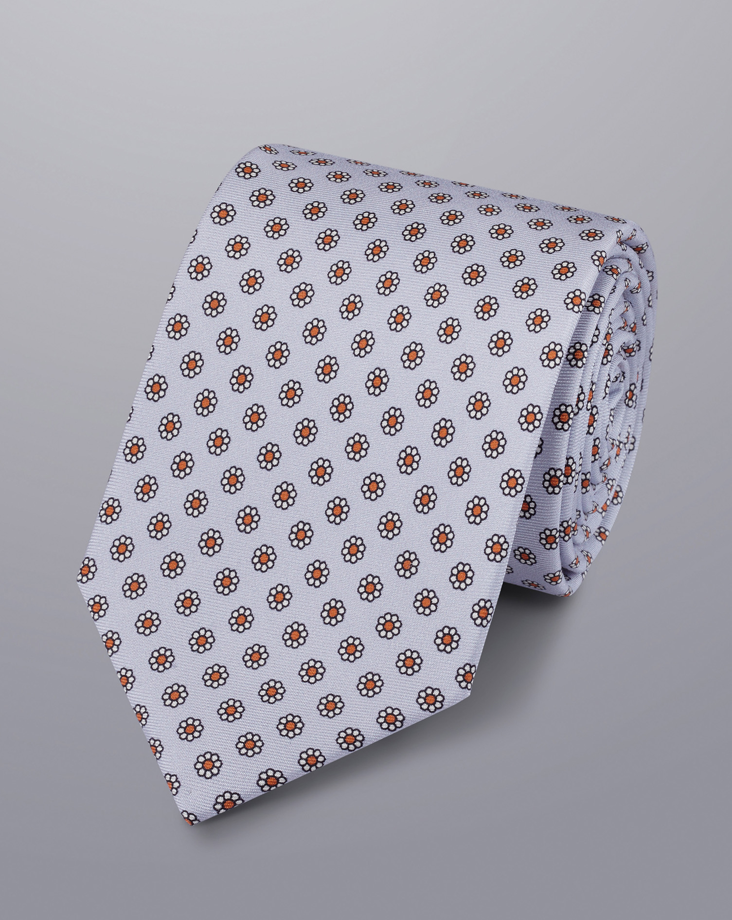 Mini Floral Print Silk Tie - Light Blue