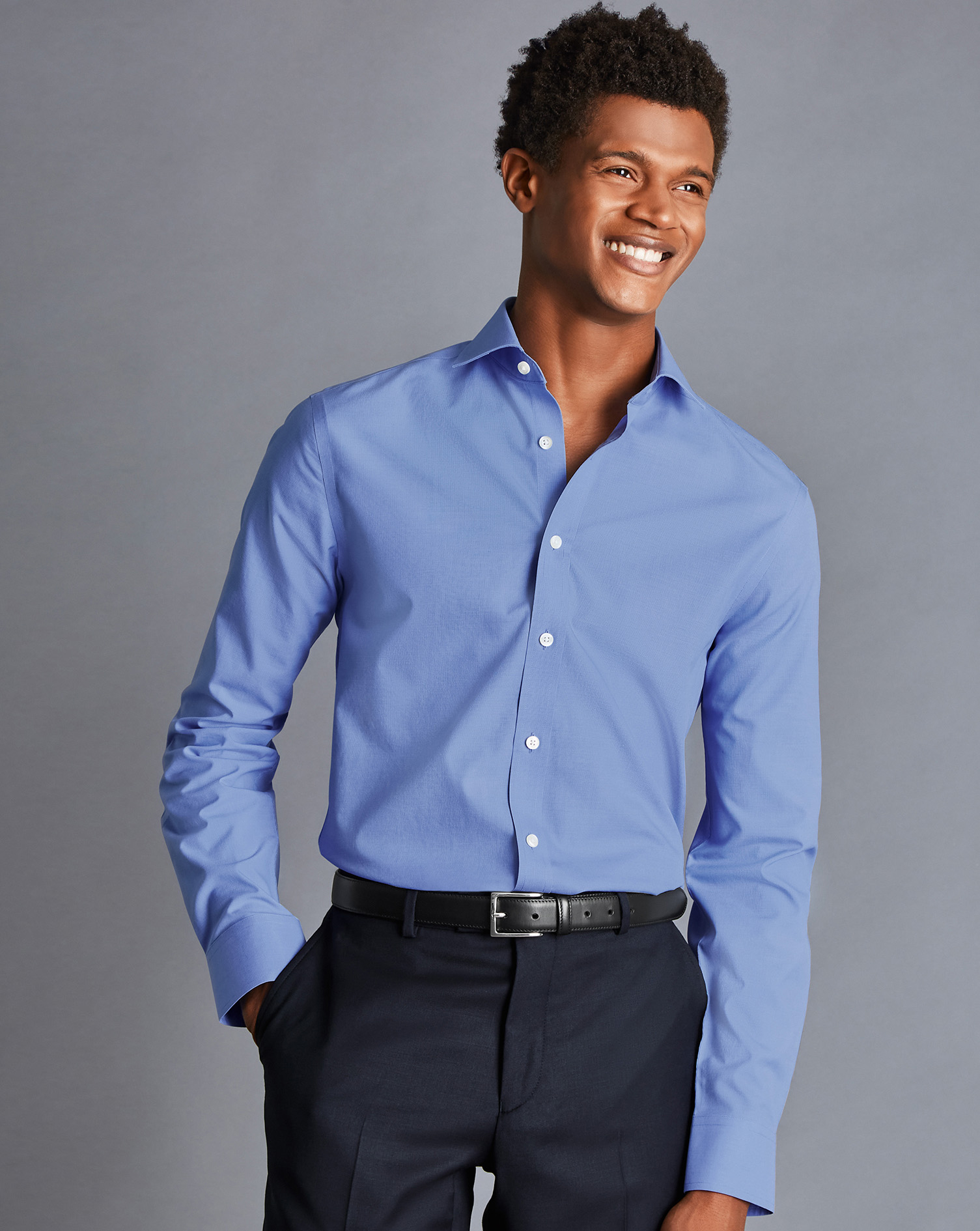 Cutaway Collar Non-Iron Poplin Shirt - Ocean Blue