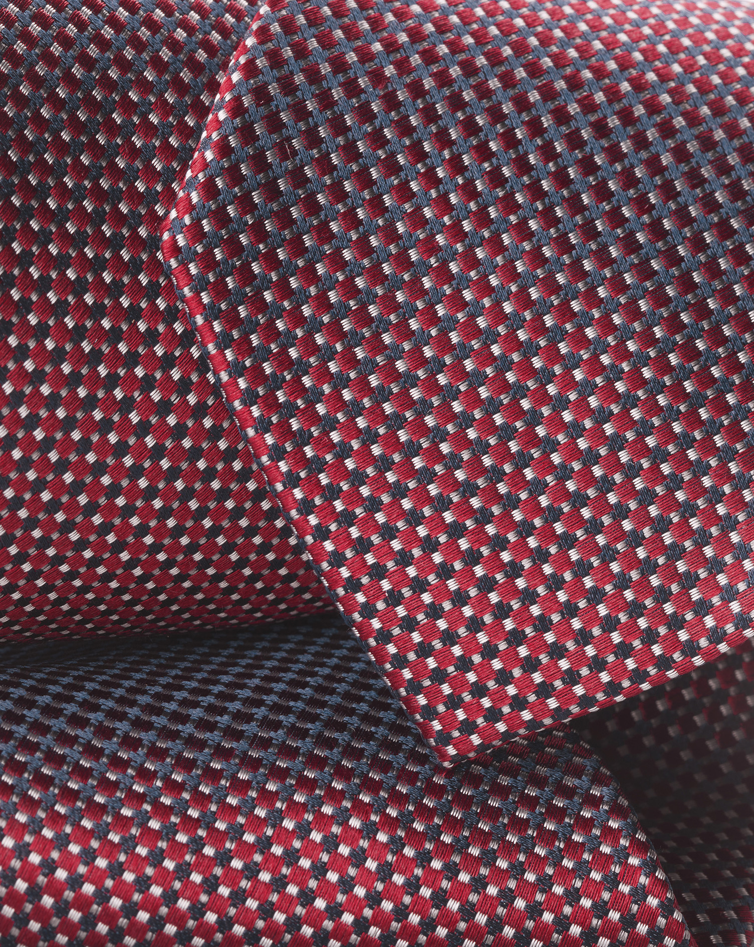 Semi Plain Pattern Silk Tie - Dark Red & Navy