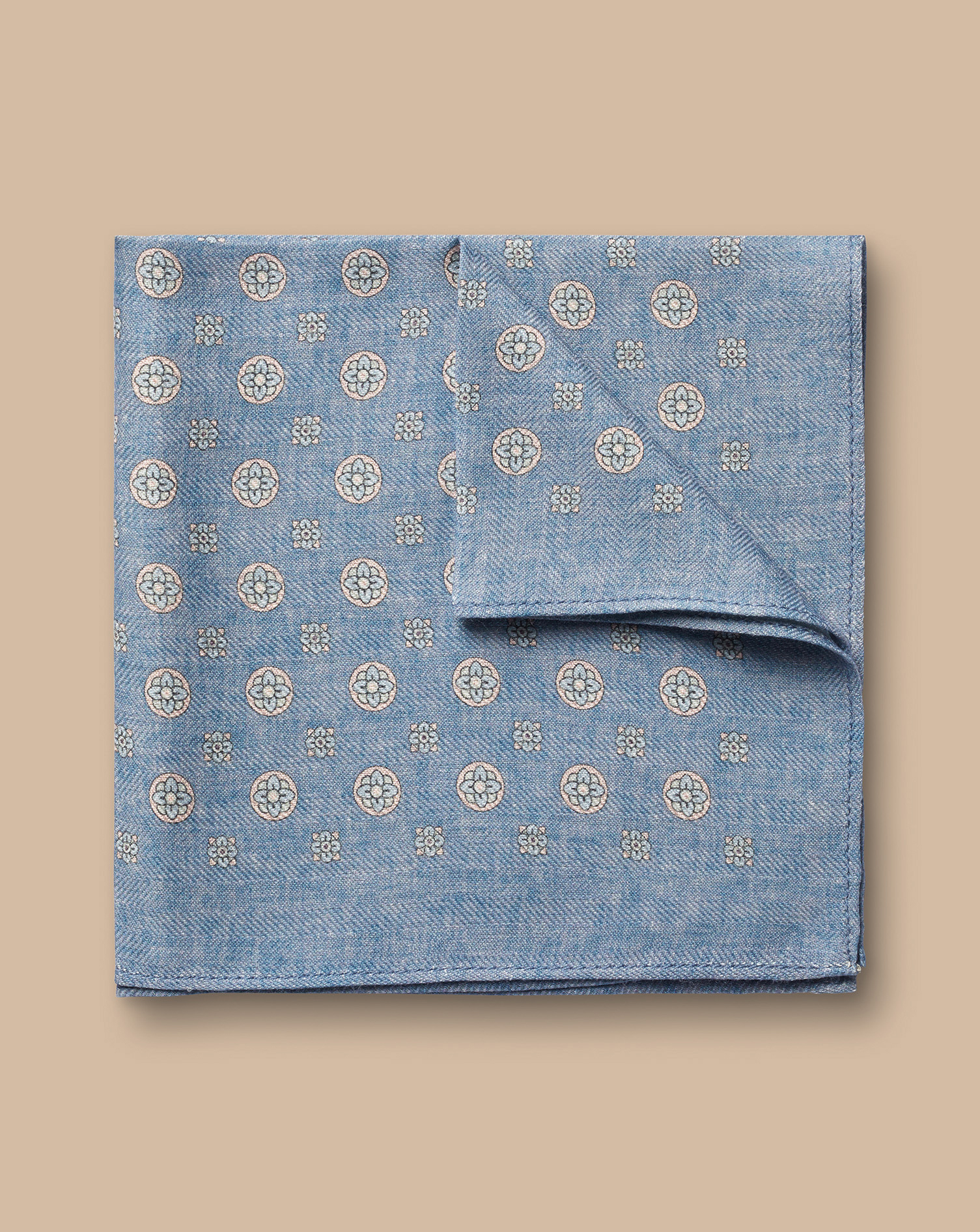 Medallion Silk Wool Pocket Square - Ocean Blue