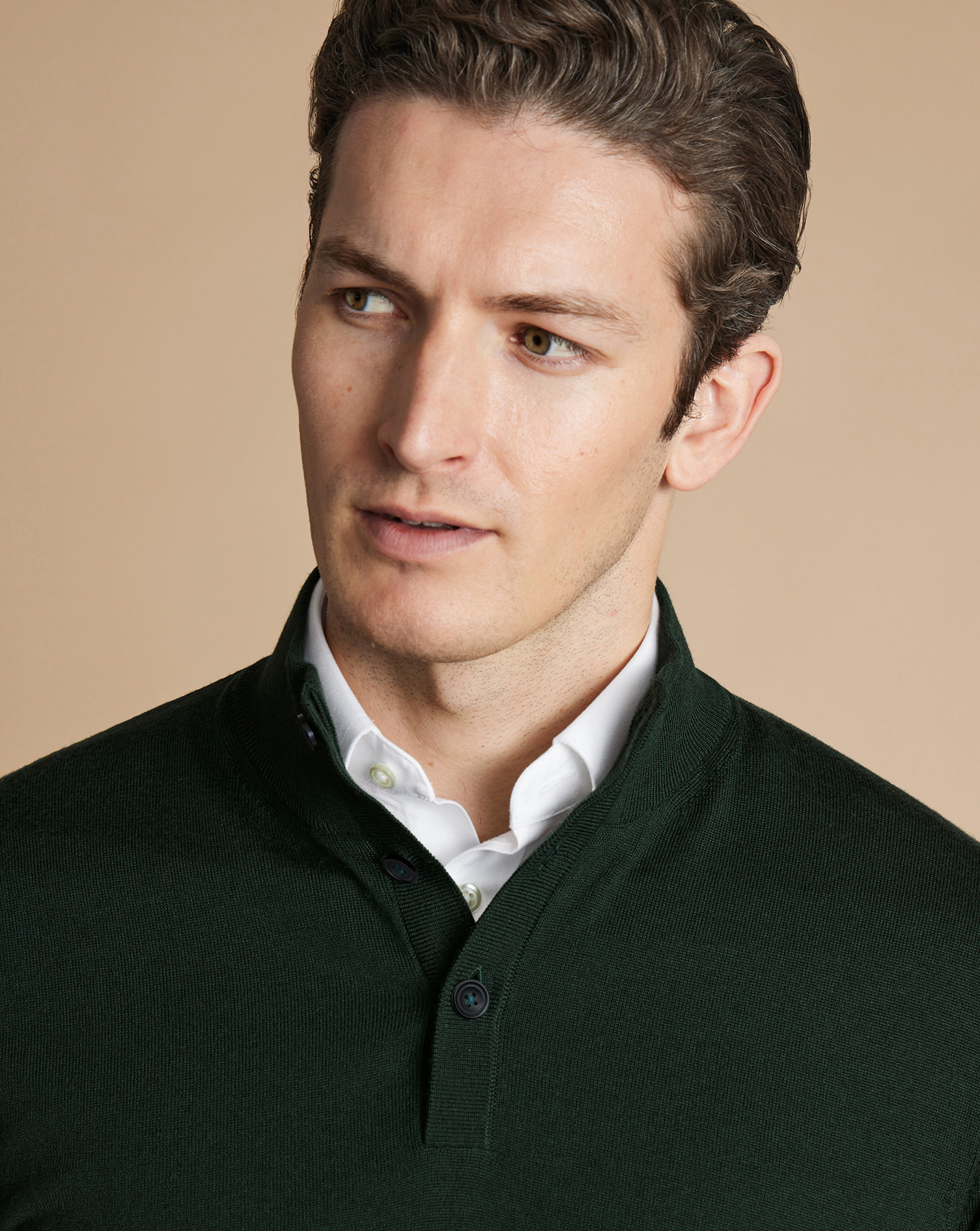 Merino Button Neck Jumper - Forest Green