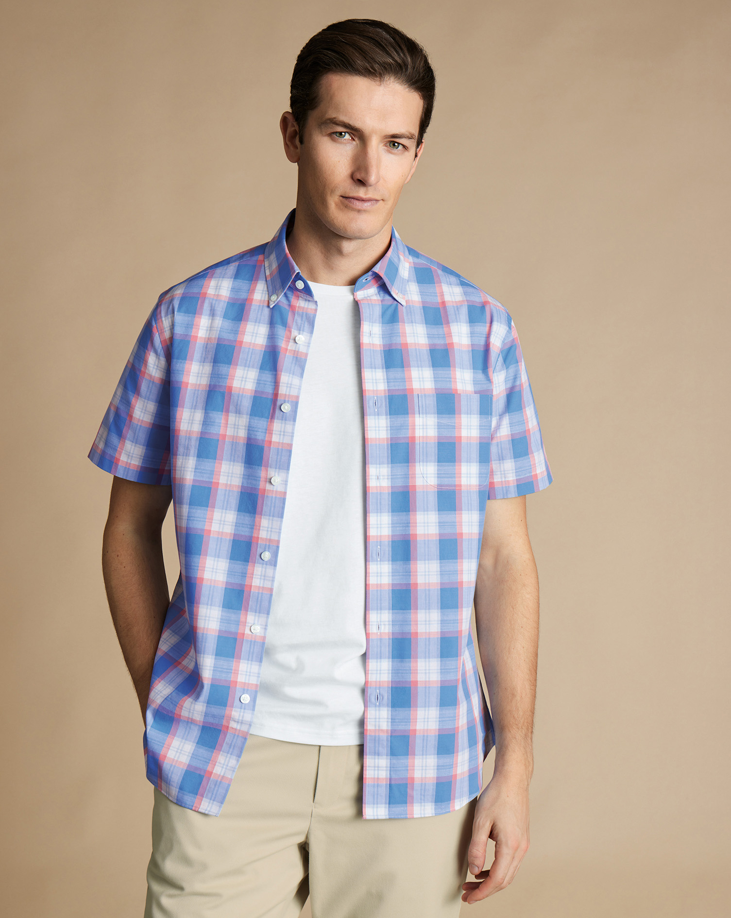 Non-Iron Stretch Short Sleeve Shirt - Cornflower