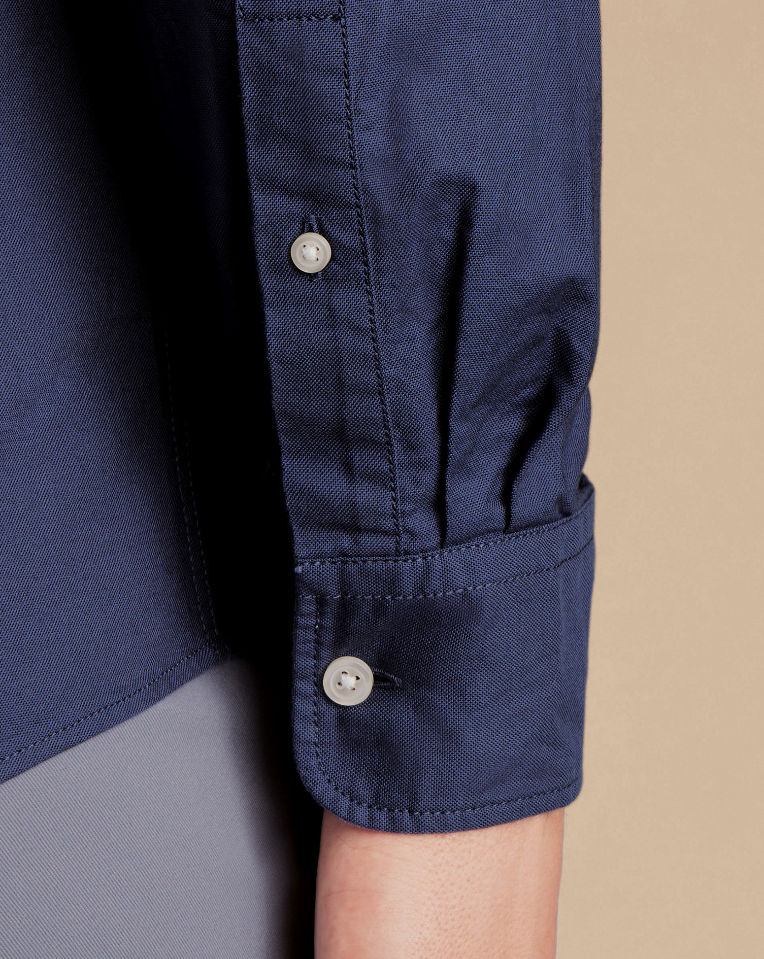 Button-Down Collar Washed Oxford Plain Shirt - Heather Blue