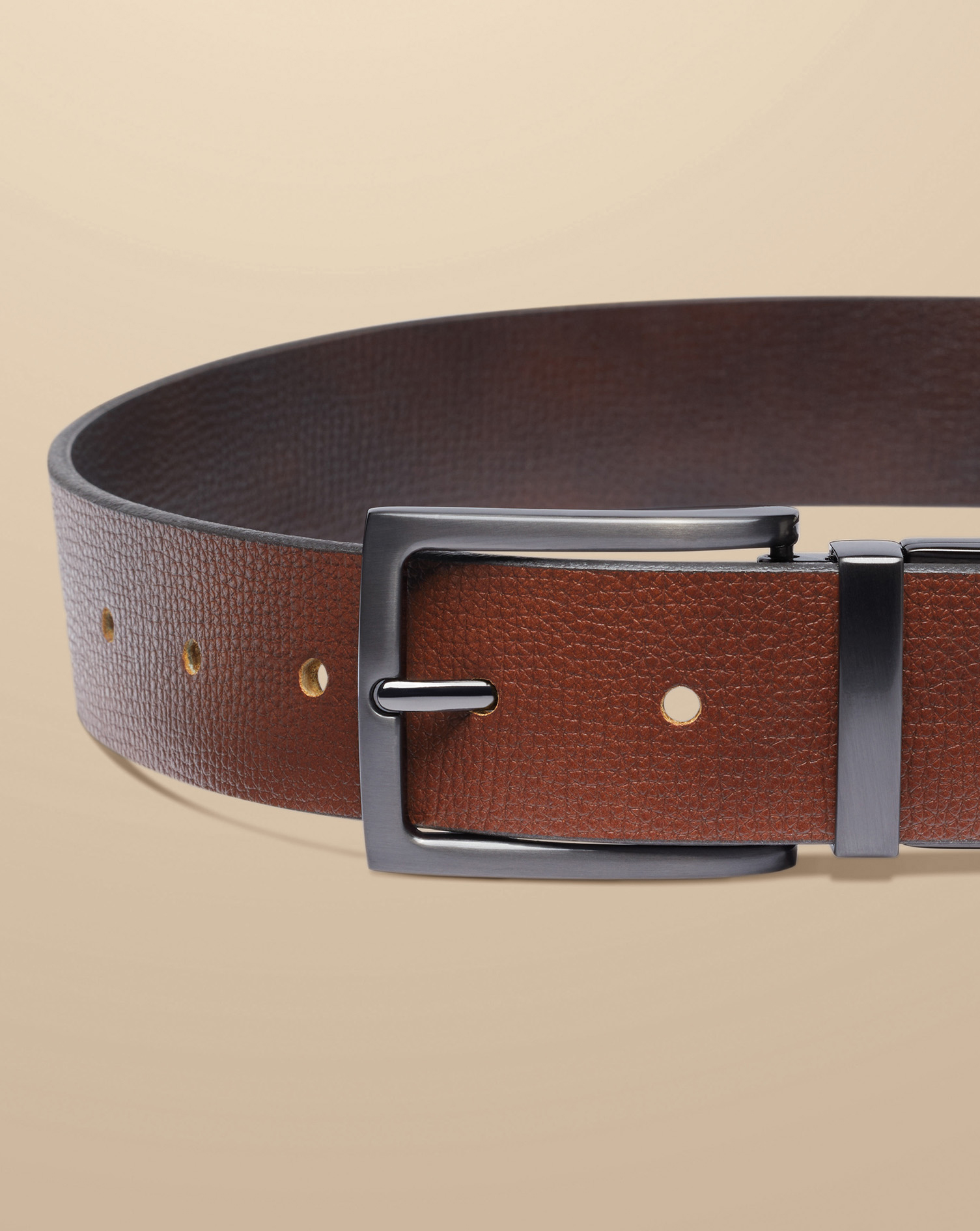 Made In England Leather Reversible Chino Belt - Dark Tan