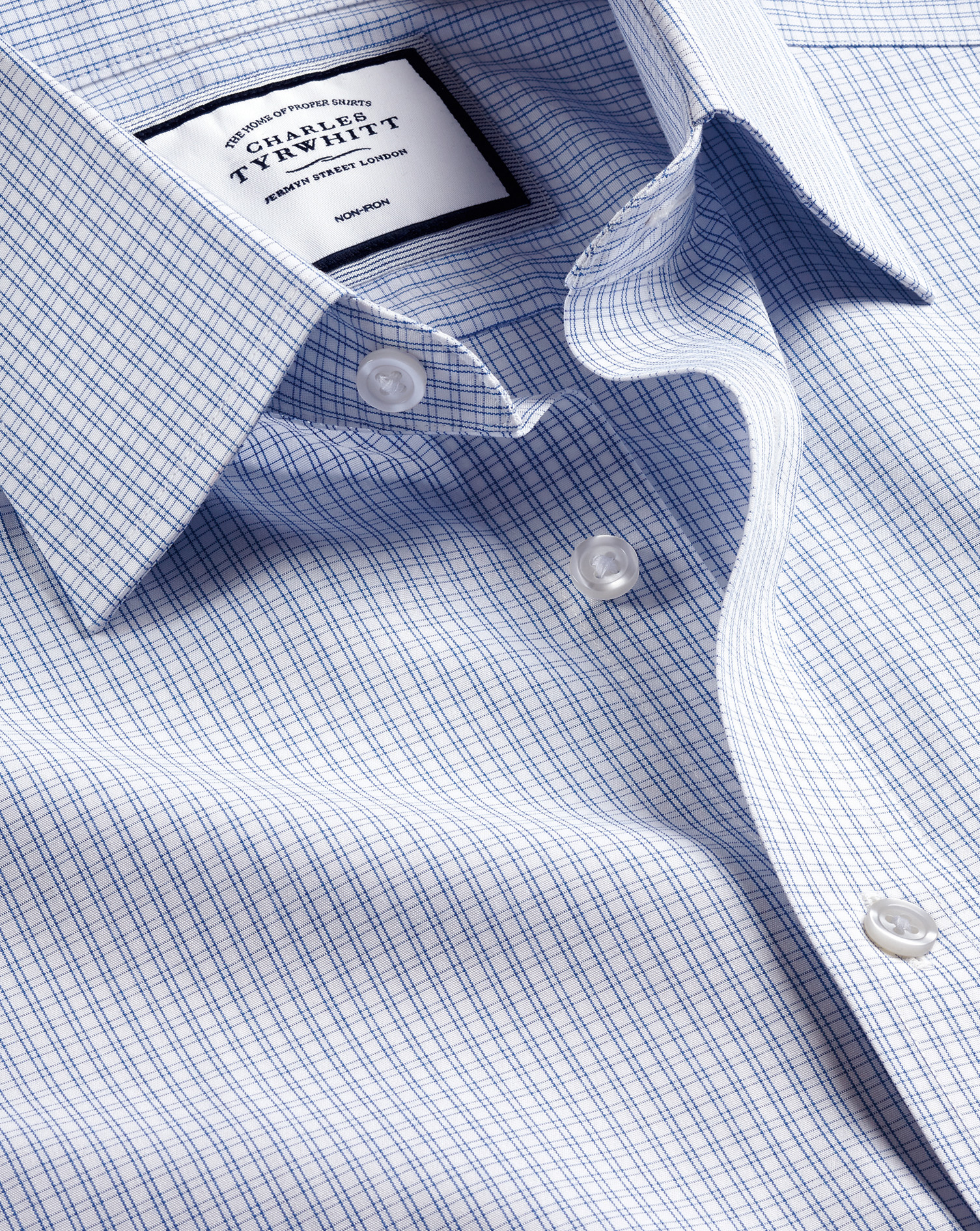 Charles Tyrwhitt Men's  Classic Collar Non-iron Double Check Dress Shirt In Blue