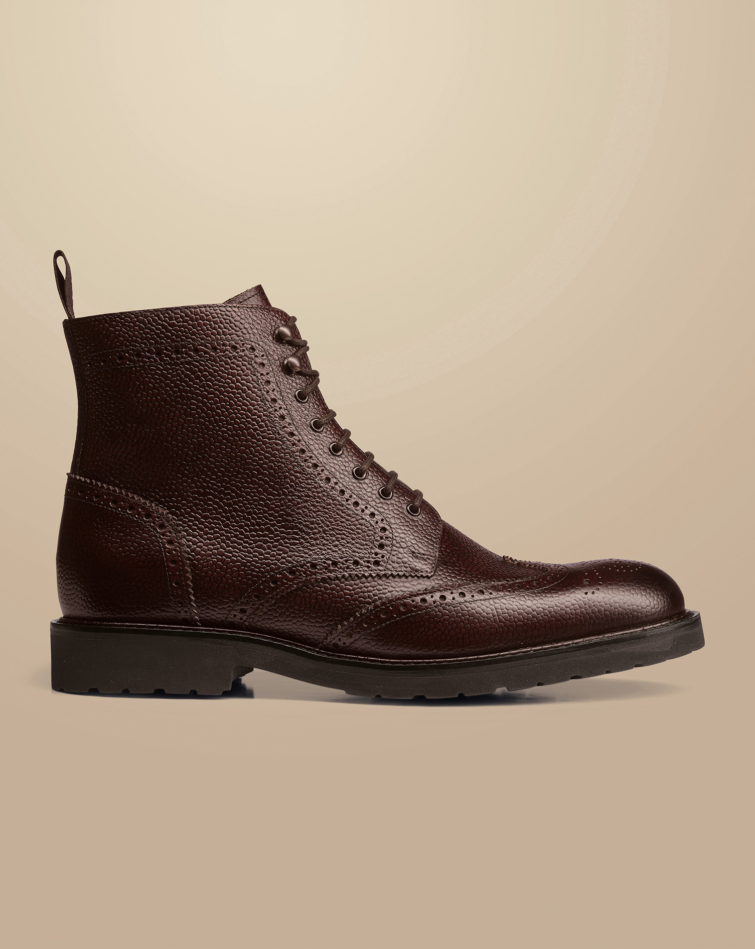 Grain Leather Rubber Sole Brogue Boots - Mahogany Brown