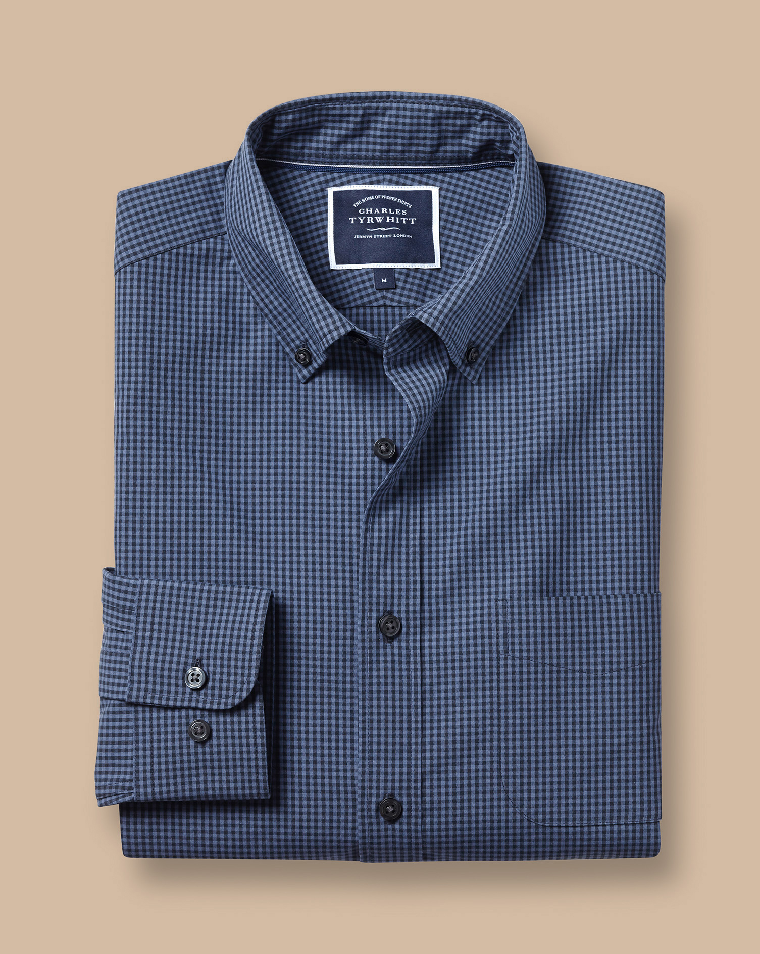 Button-Down Collar Non-Iron Stretch Poplin Mini Gingham Shirt - Indigo Blue